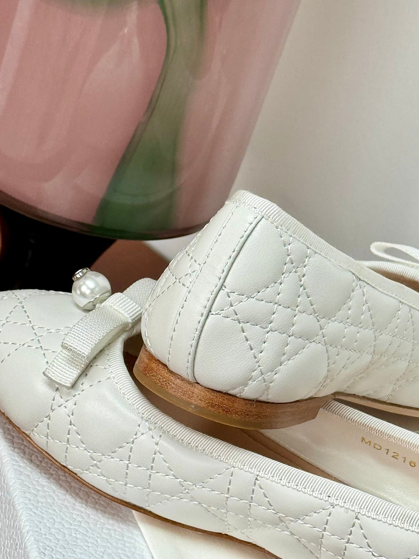 DIOR ballet flat white lambskin mop front