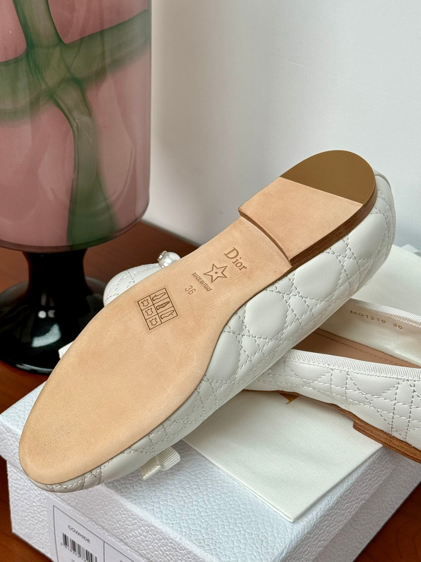 DIOR ballet flat white lambskin mop front
