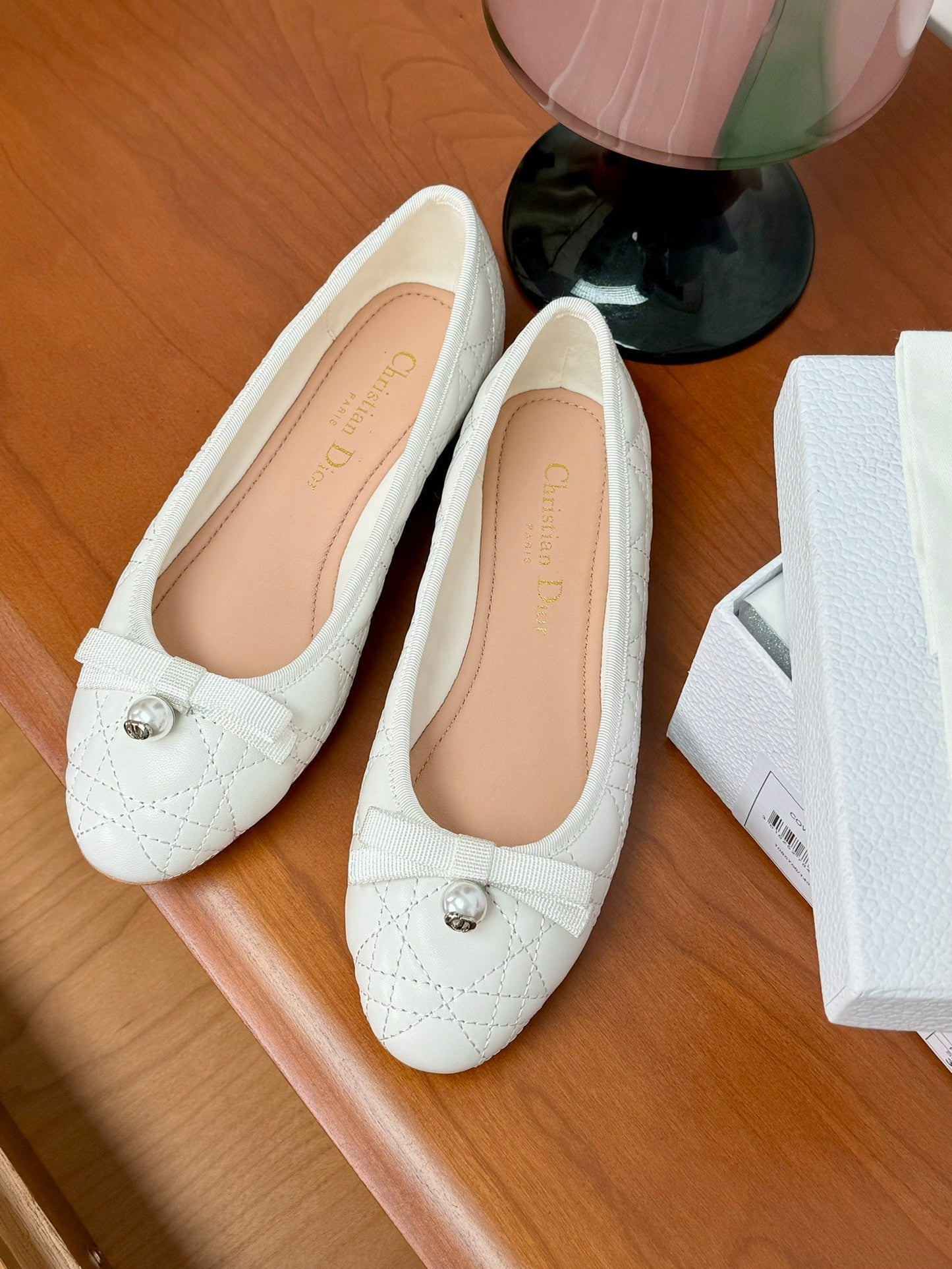 DIOR ballet flat white lambskin mop front