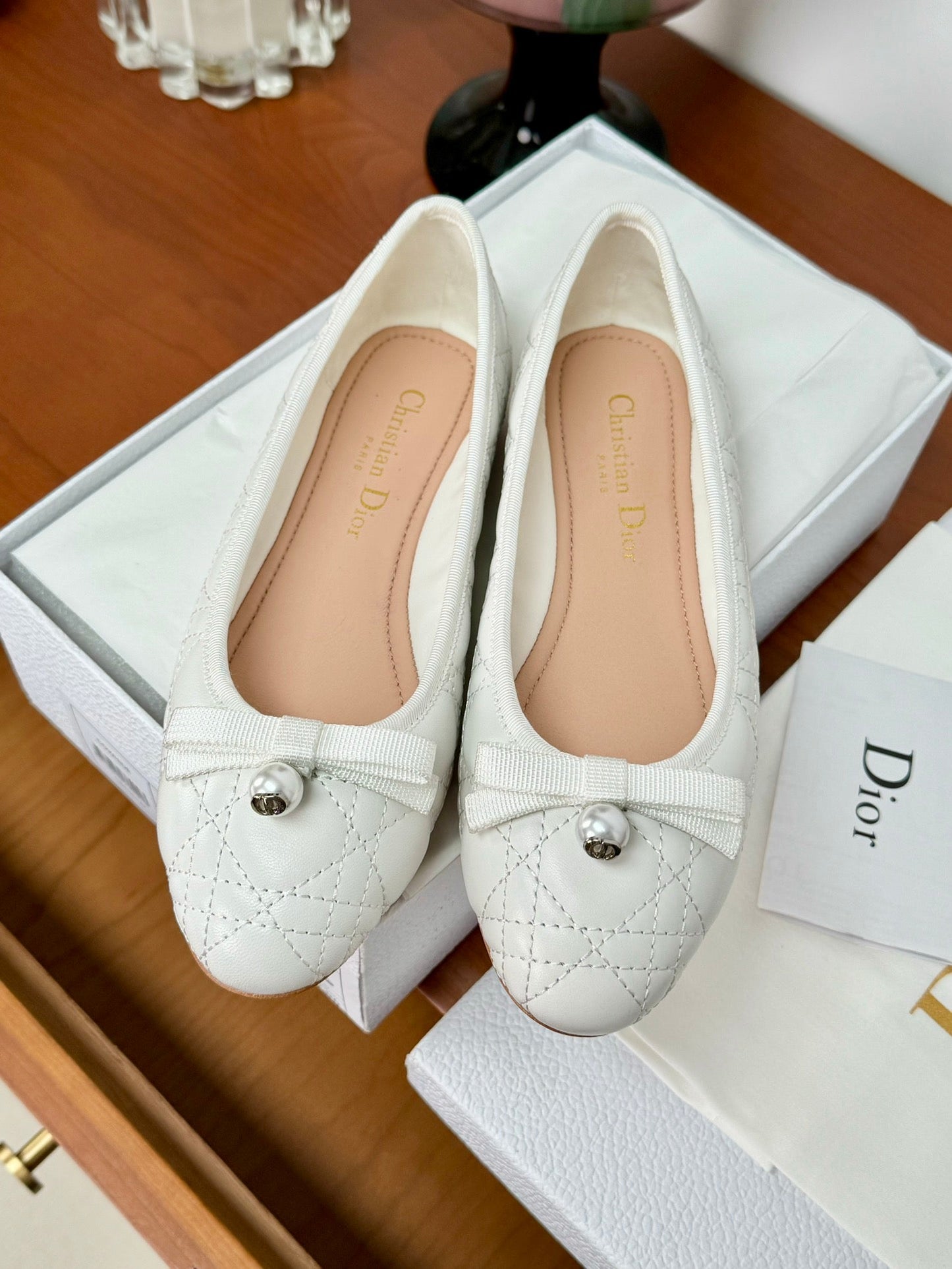 DIOR ballet flat white lambskin mop front