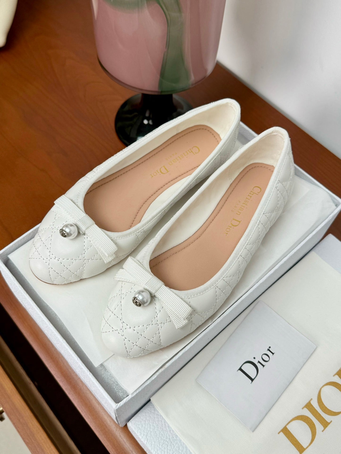 DIOR ballet flat white lambskin mop front