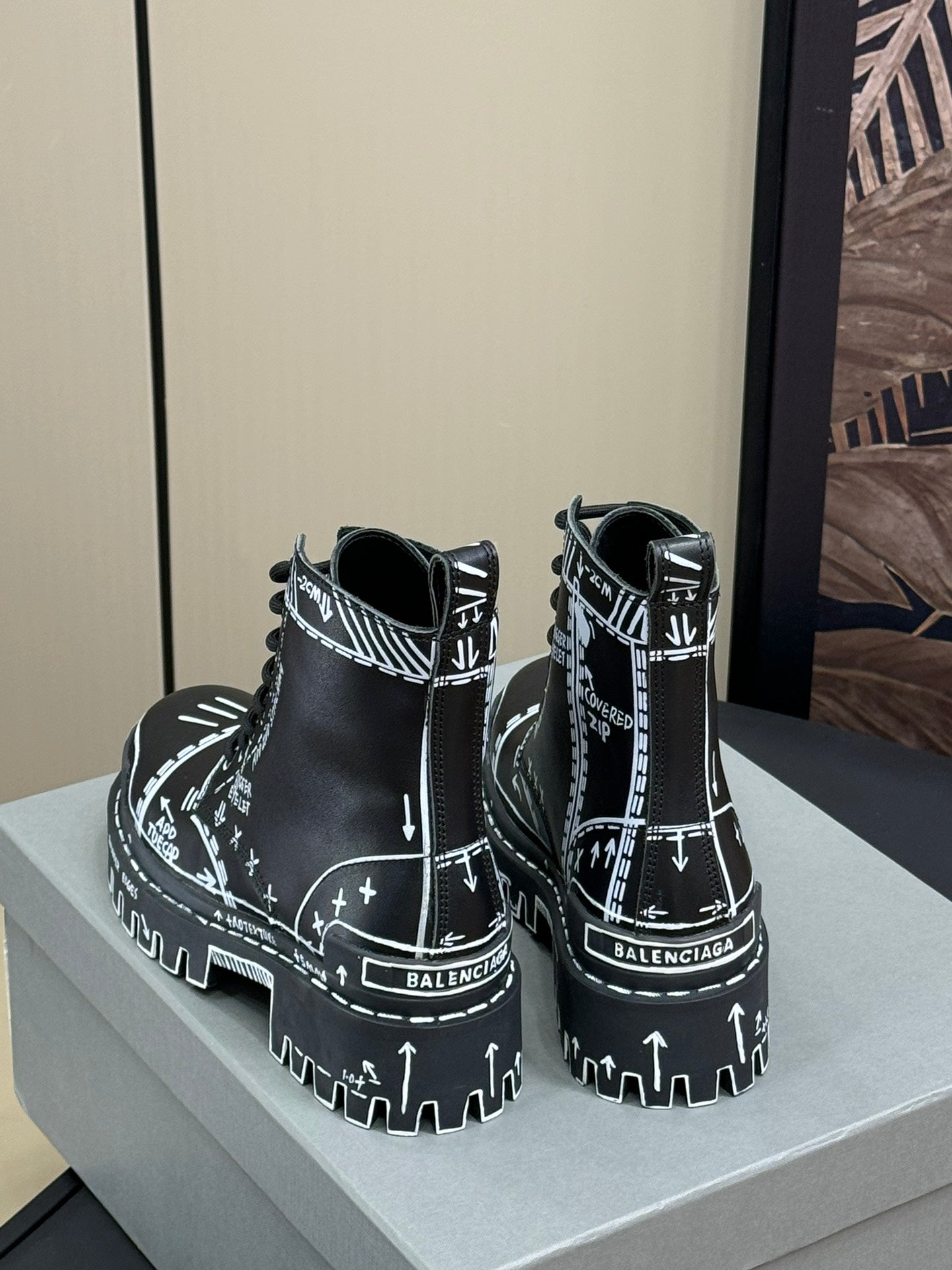 Balanciaga CHUNKY BOOTS IN BLACK SMOOTH CALFSKIN WHITE PRINT