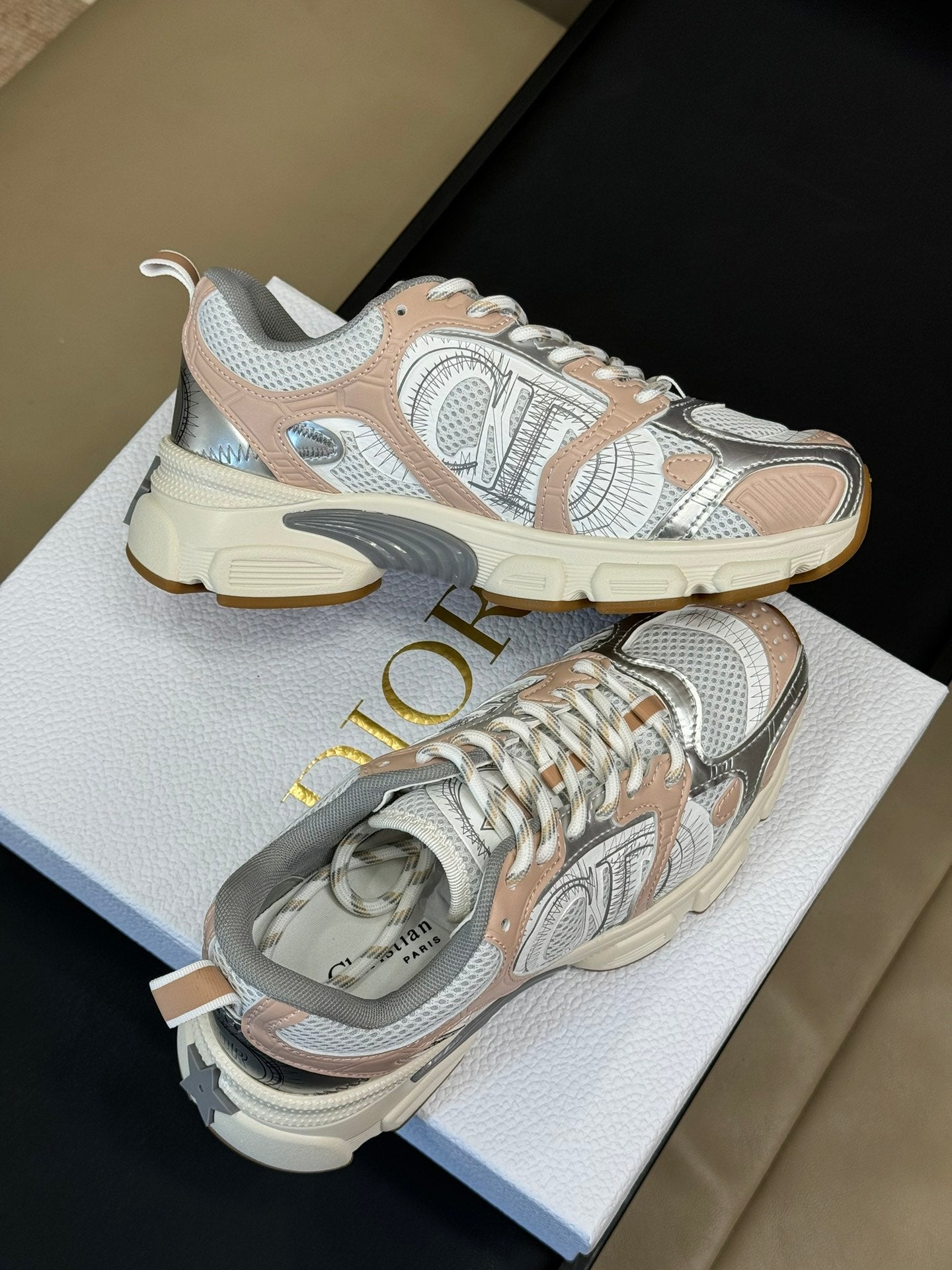 DIOR Chrono Sneaker Nude and Silver Mesh Fabric 992626