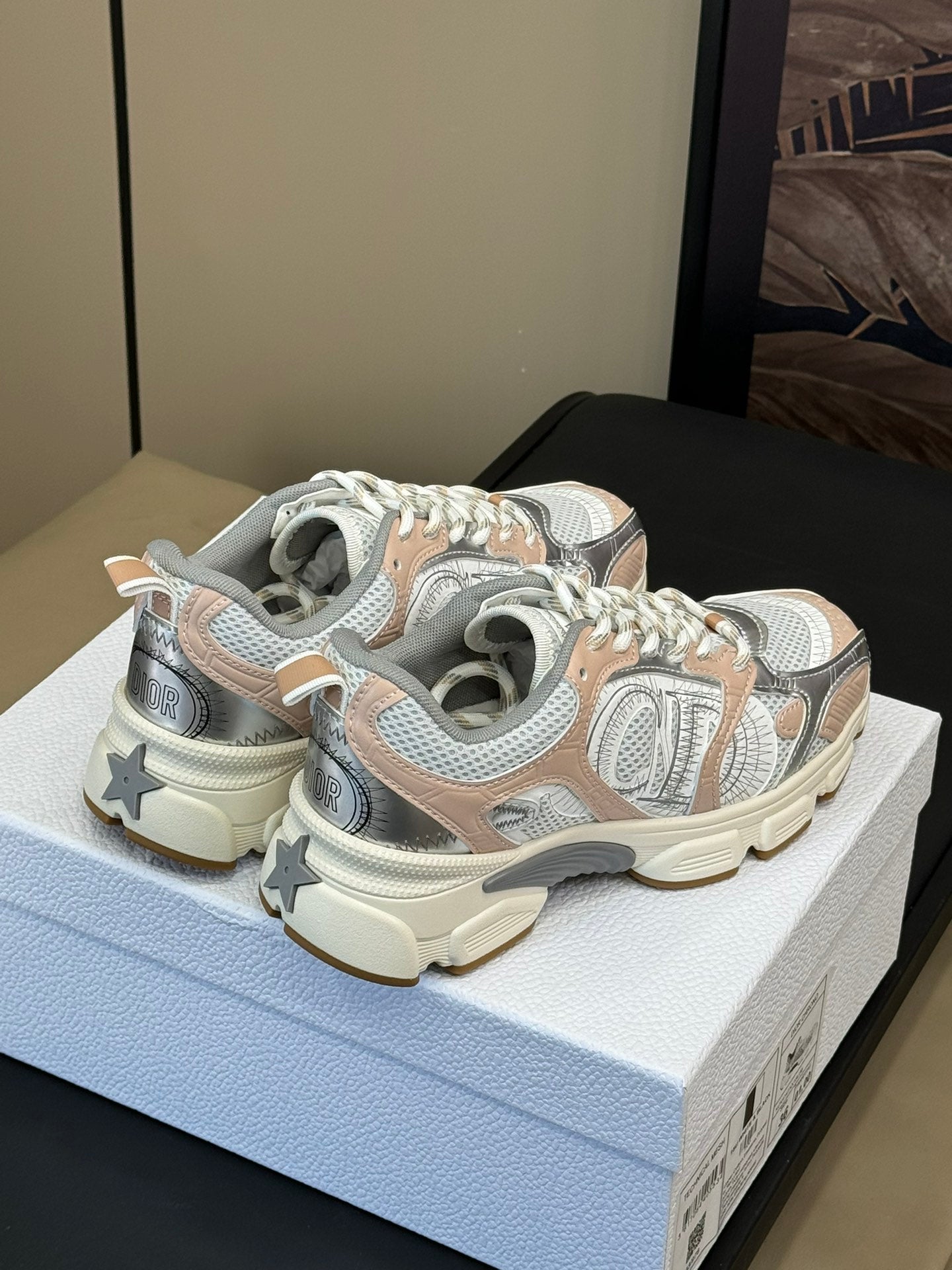 DIOR Chrono Sneaker Nude and Silver Mesh Fabric 992626