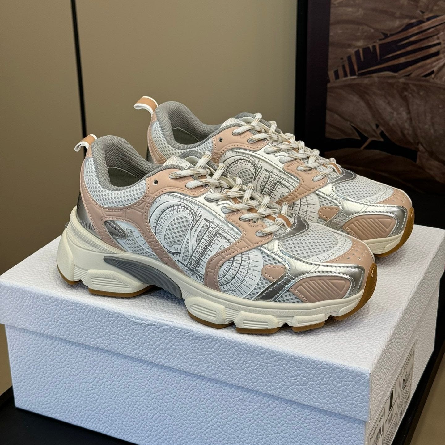 DIOR Chrono Sneaker Nude and Silver Mesh Fabric 992626
