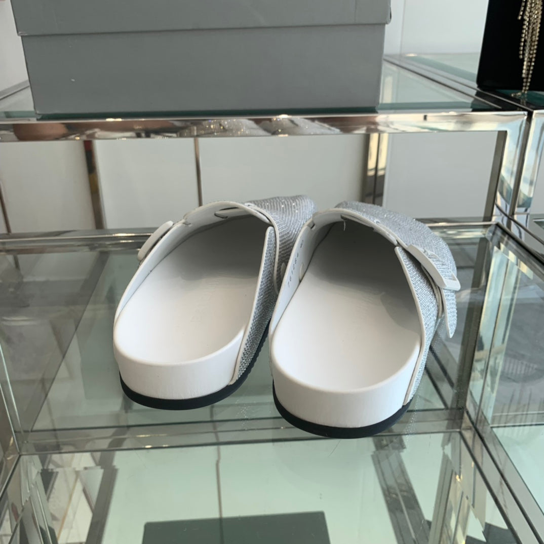 Balanciaga BIRKENSTOCK CLOG ATTACHED RHINESTONES IN WHITE CALFSKIN