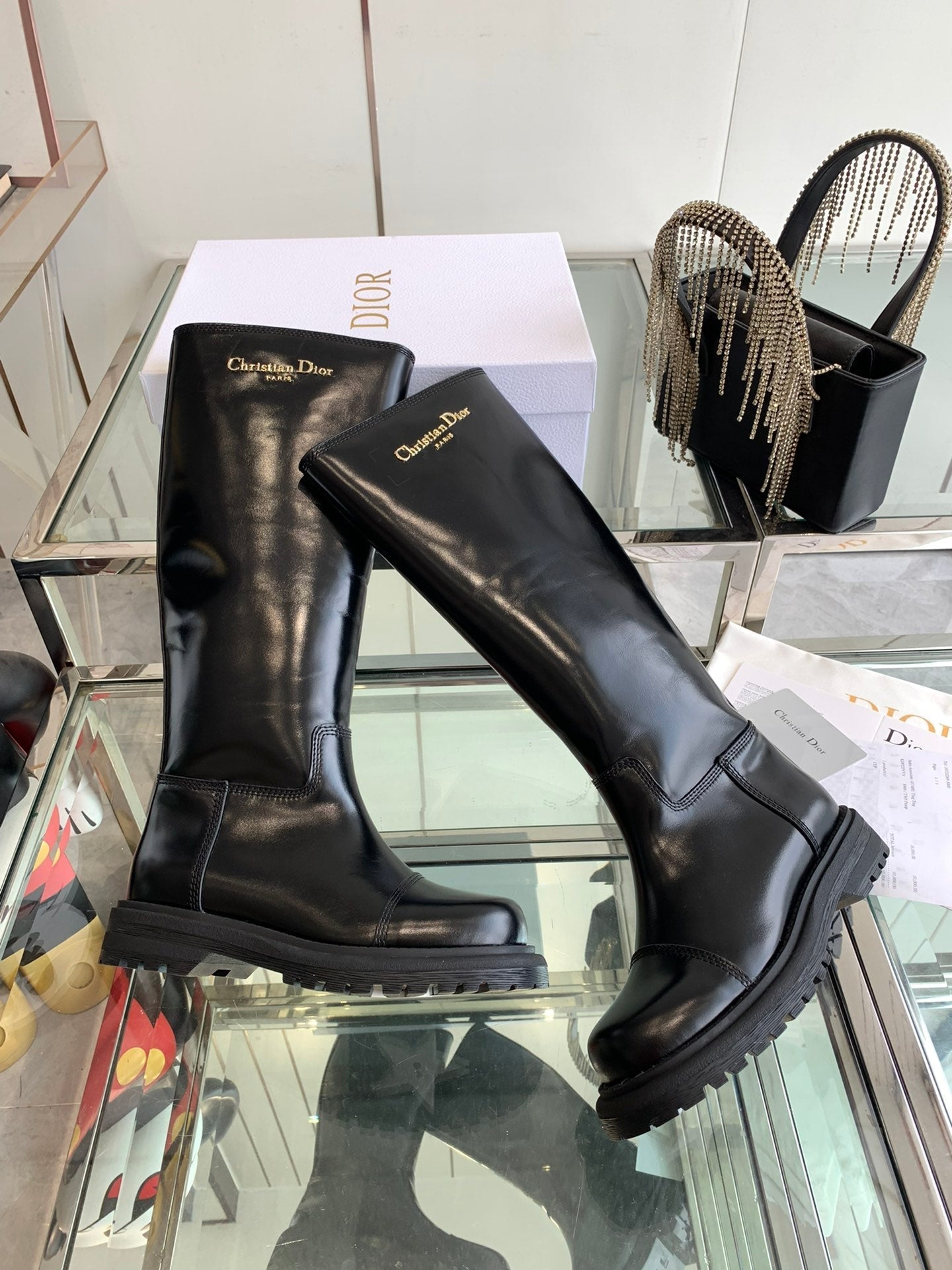 DIOR DIORebel Boot Glossy Black Calfskin
