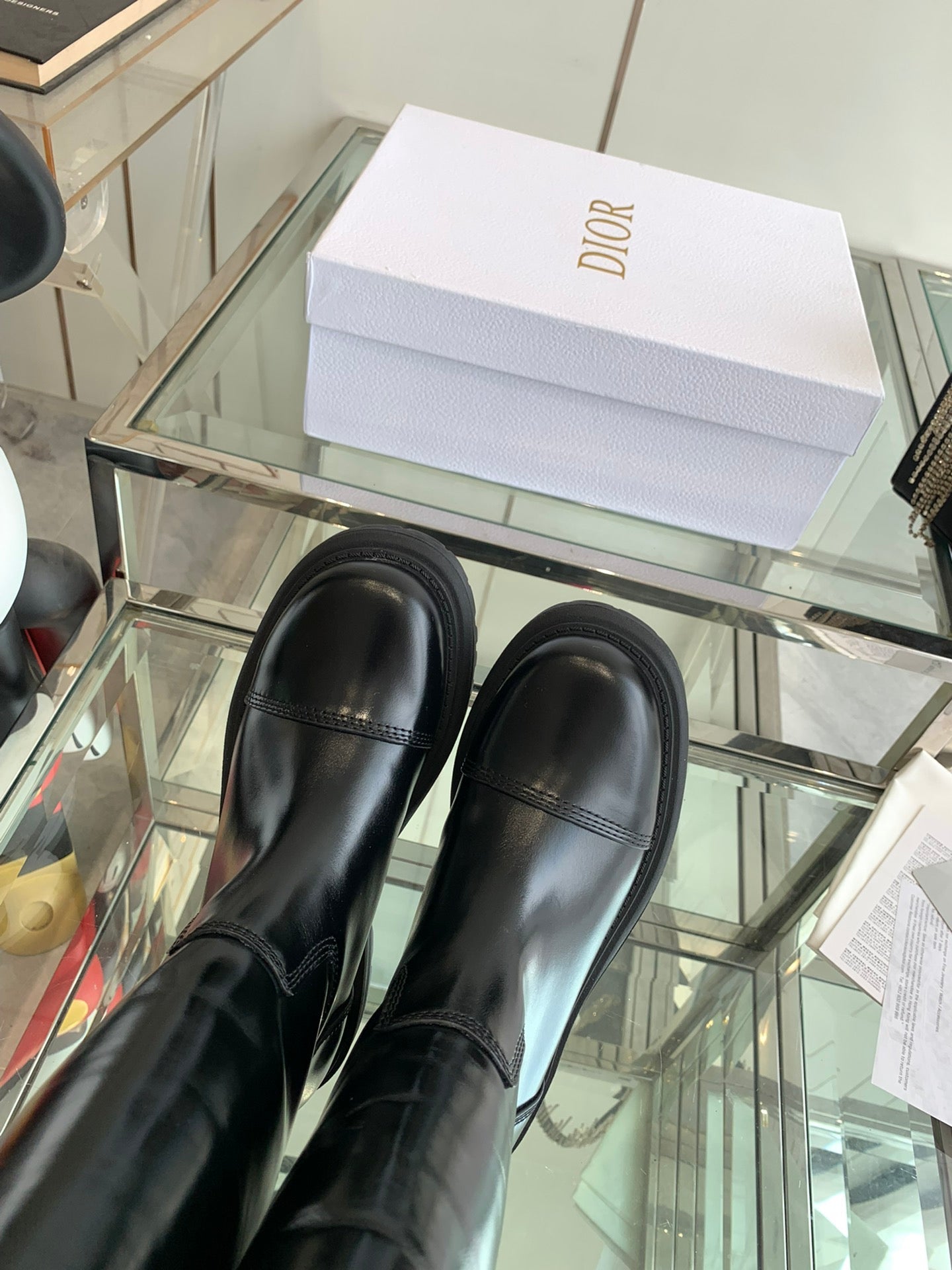 DIOR DIORebel Boot Glossy Black Calfskin