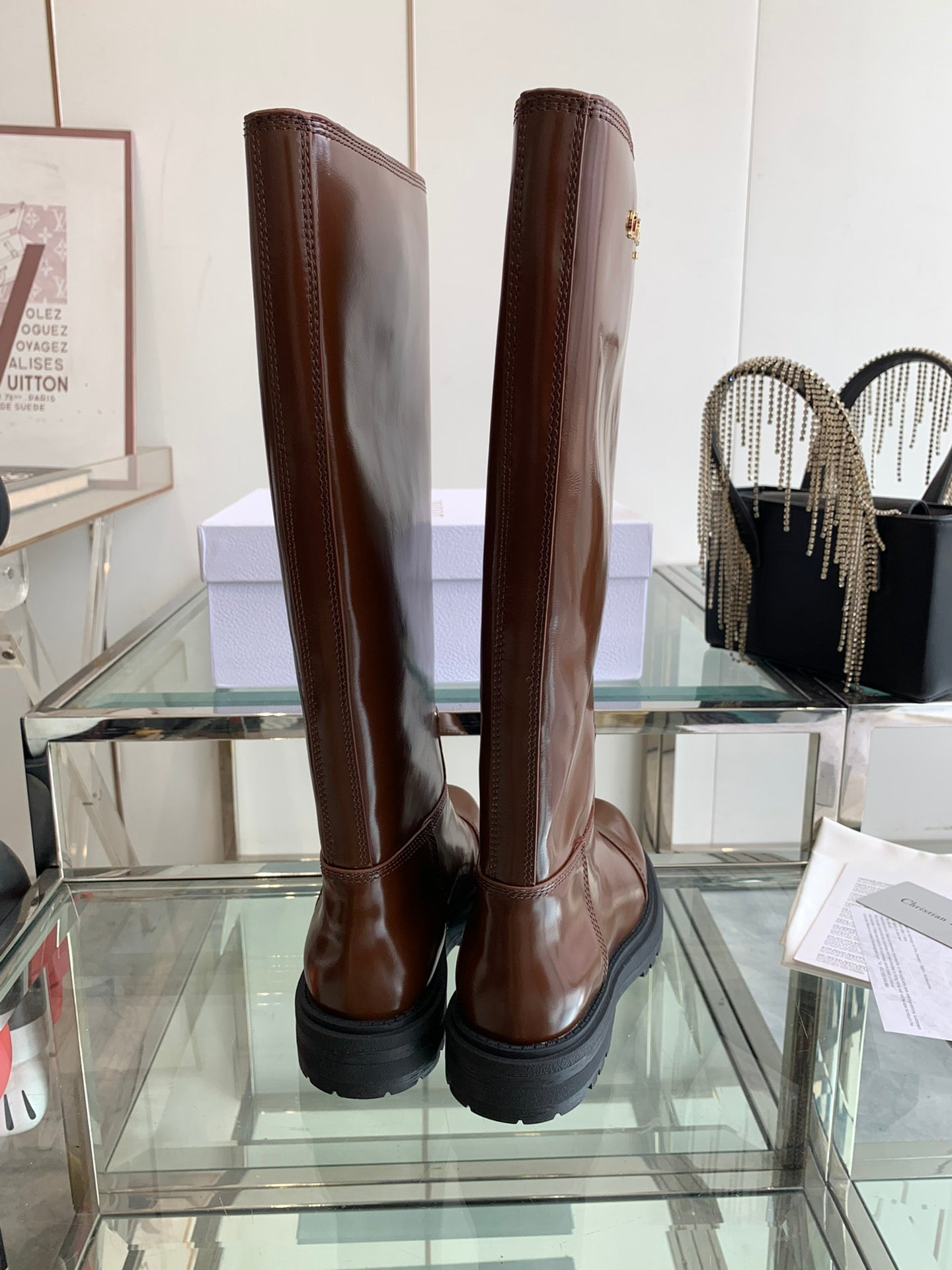 DIOR DIORebel Boot Glossy Brown Calfskin