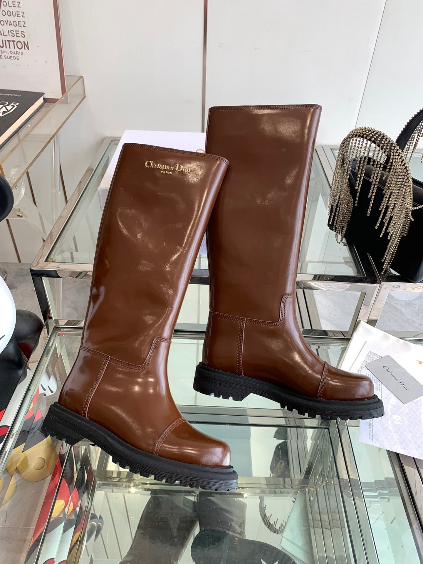DIOR DIORebel Boot Glossy Brown Calfskin