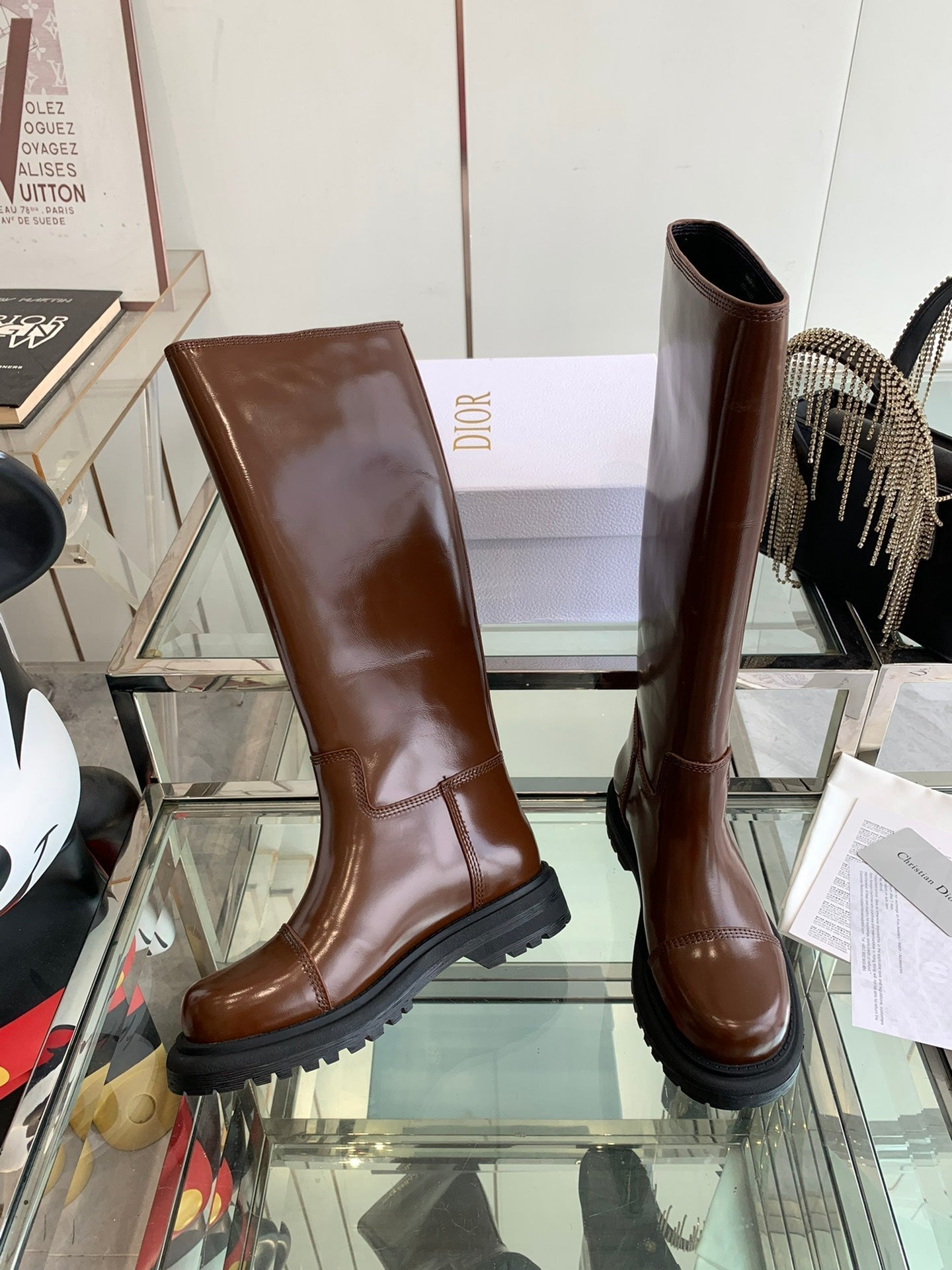 DIOR DIORebel Boot Glossy Brown Calfskin