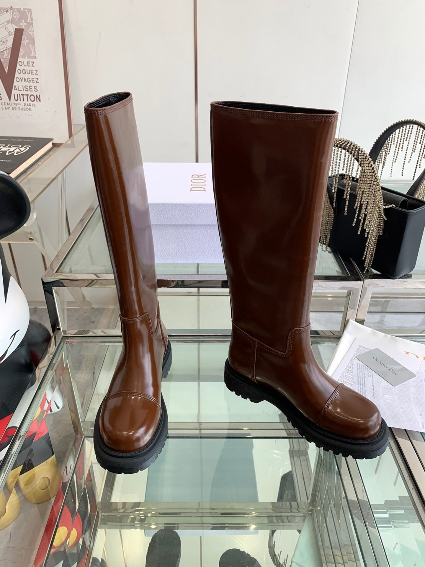 DIOR DIORebel Boot Glossy Brown Calfskin
