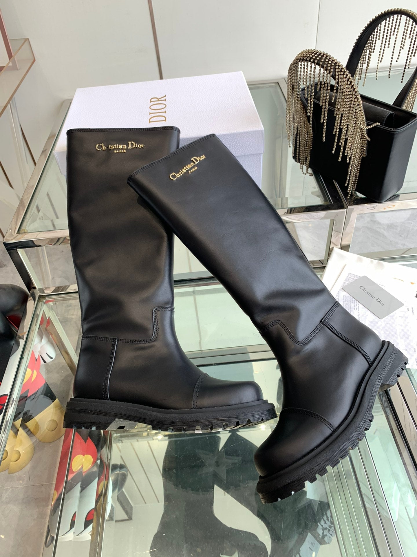 DIOR DIORebel Boot Plain Black Calfskin