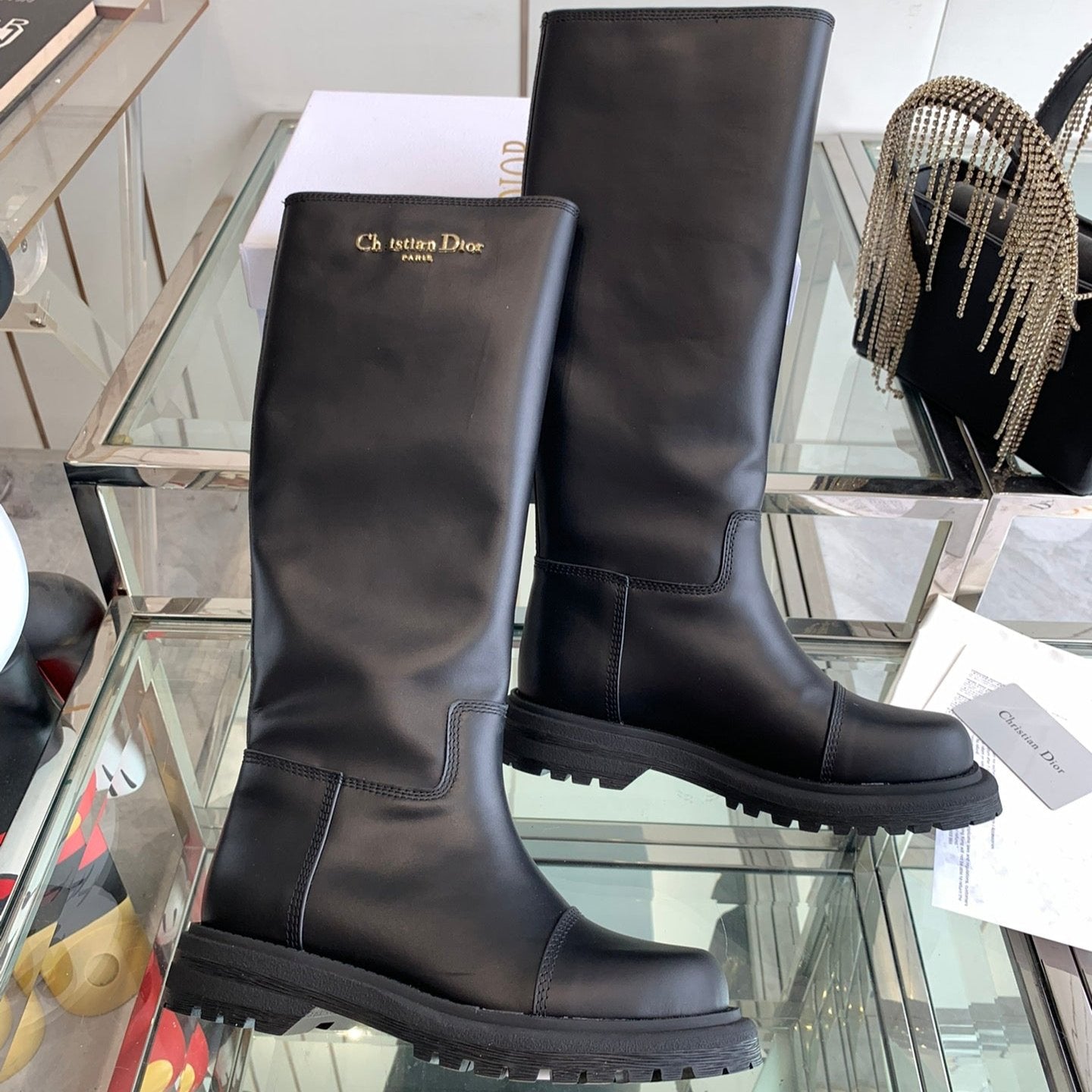 DIOR DIORebel Boot Plain Black Calfskin