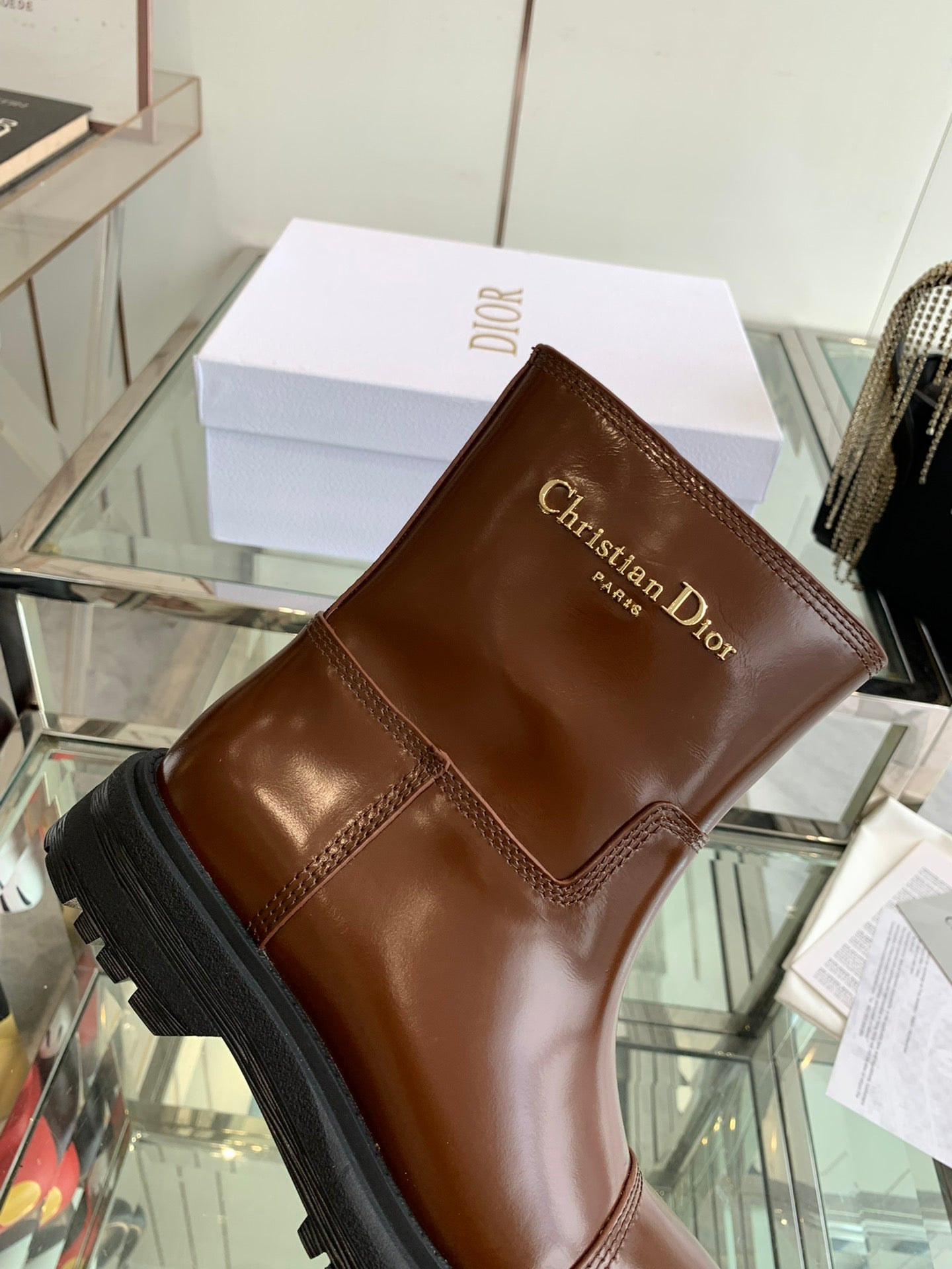 DIOR Ankle Boot Glossy Brown Calfskin