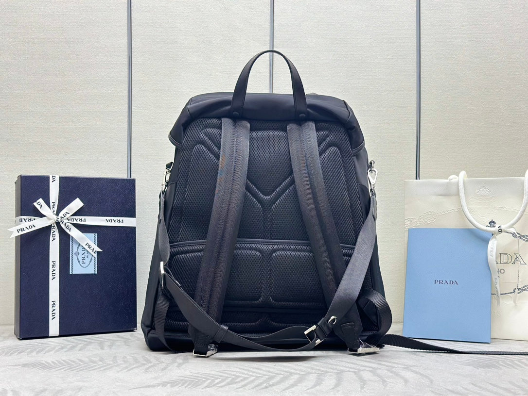 PRADA TRIANGLE LOGO BACKPACK 42 IN BLACK RE-NYLON