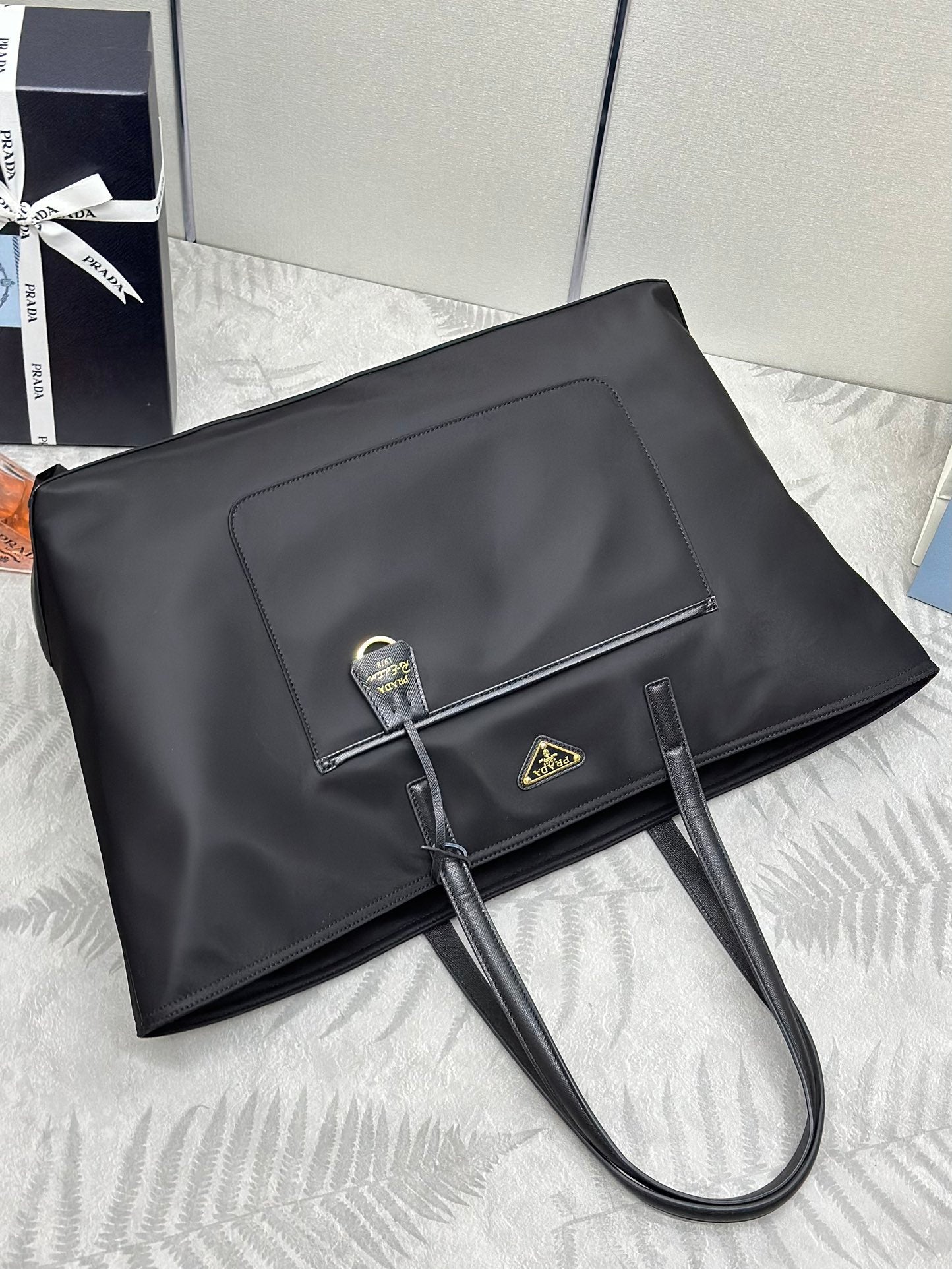 PRADA CLASSIC TOTE BAG 43 IN BLACK RE-NYLON FABRIC