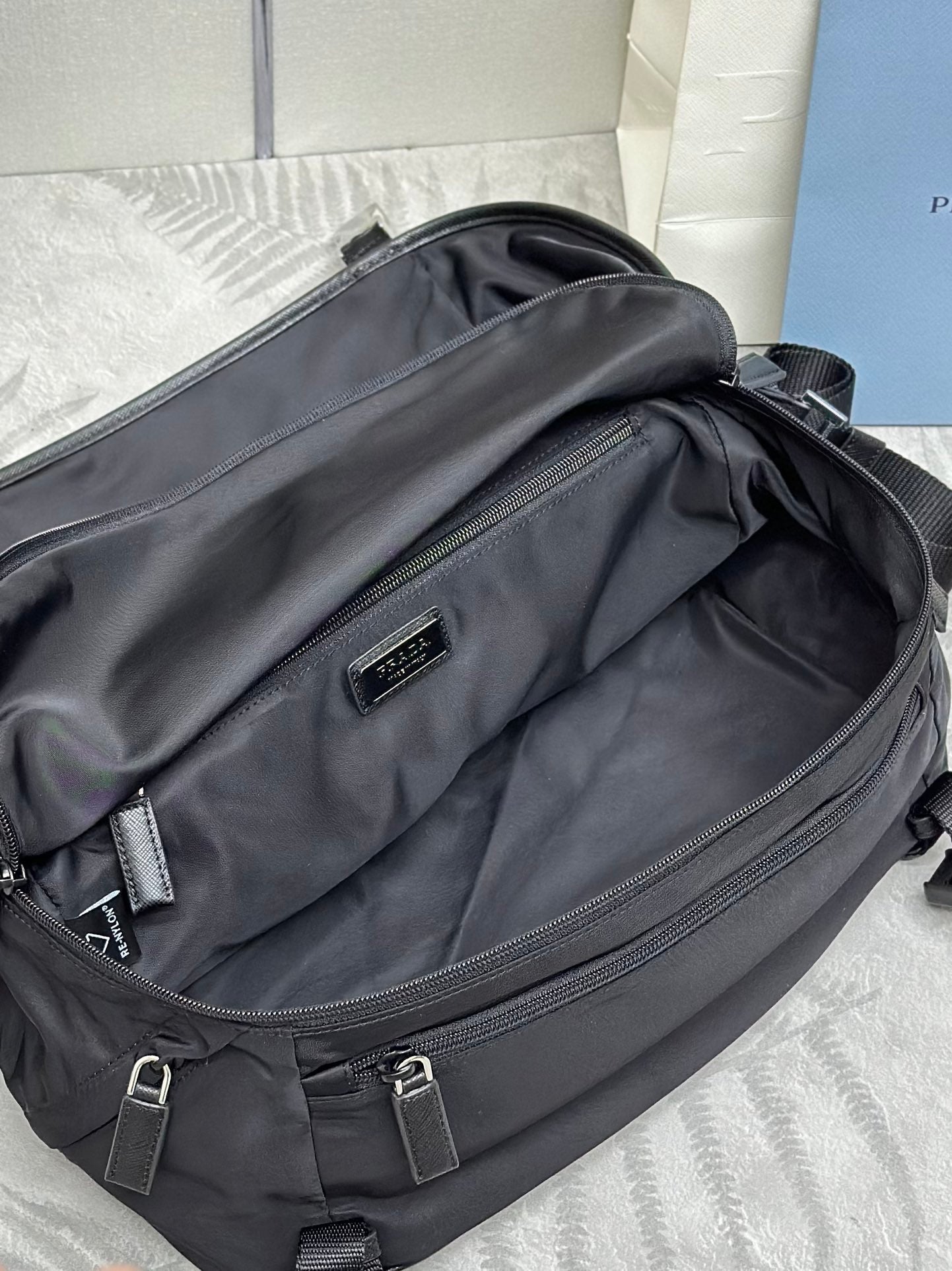 PRADA SHOULDER BAG 32 IN BLACK RE-NYLON TRIANGLE LOGO