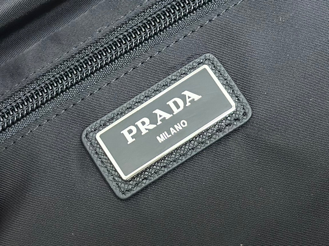 PRADA SHOULDER BAG 27 IN BLACK RE-NYLON TRIANGLE LOGO