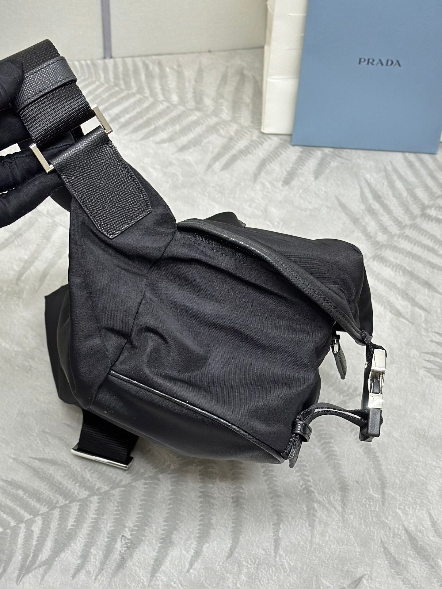 PRADA SHOULDER BAG 27 IN BLACK RE-NYLON TRIANGLE LOGO