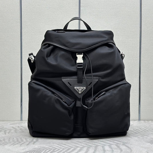 PRADA TRIANGLE LOGO BACKPACK 42 IN BLACK RE-NYLON