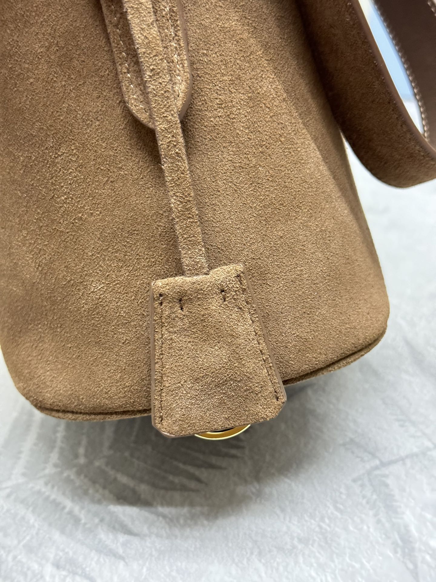 PRADA BUCKET BAG 22 IN RUSSET BROWN SOFT SUEDE
