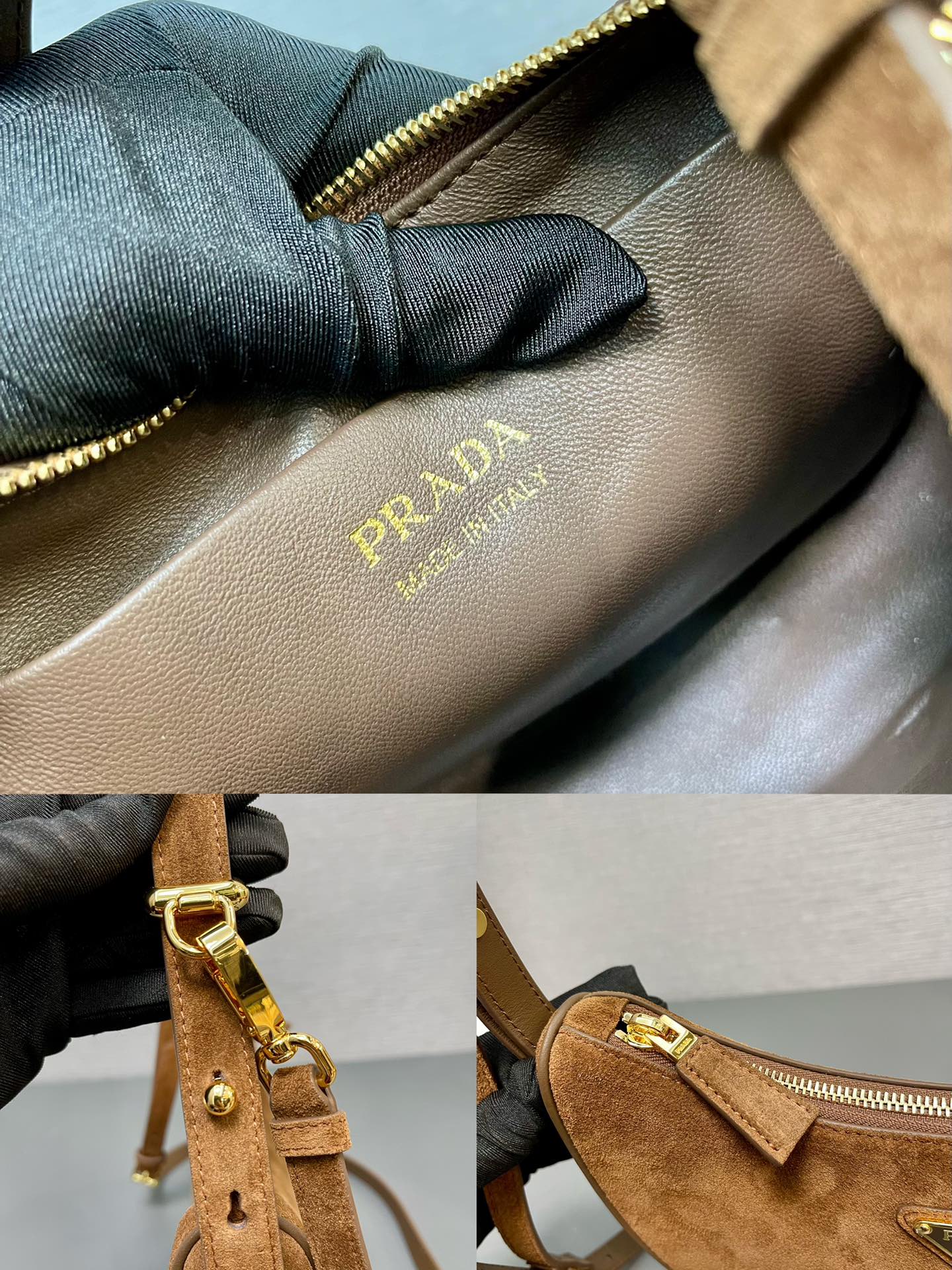 PRADA MOON HANDBAG 22 IN RUSSET BROWN SUEDE