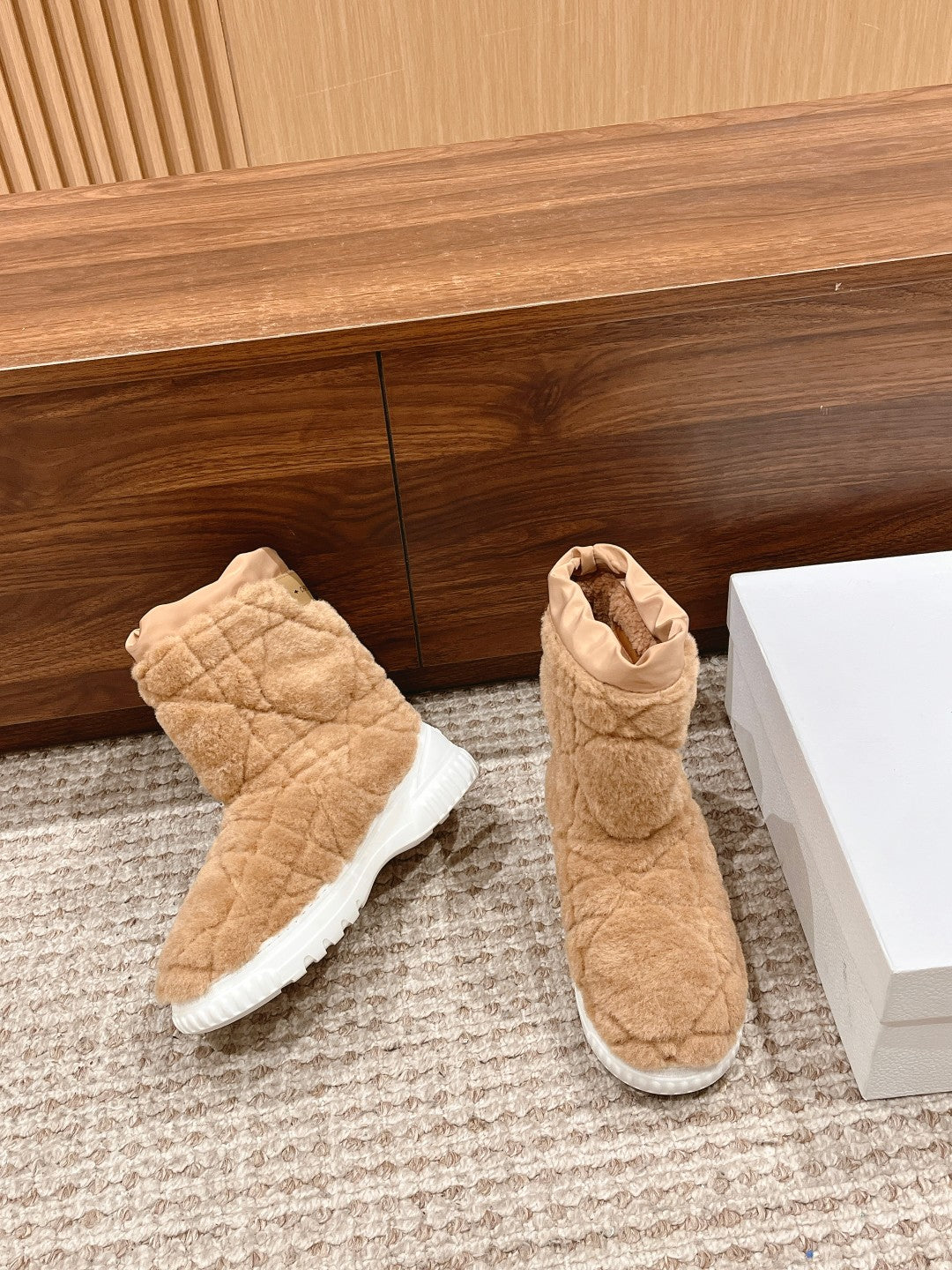 DIOR Ankle Boots Beige Fleece And Windbreaker Fabric