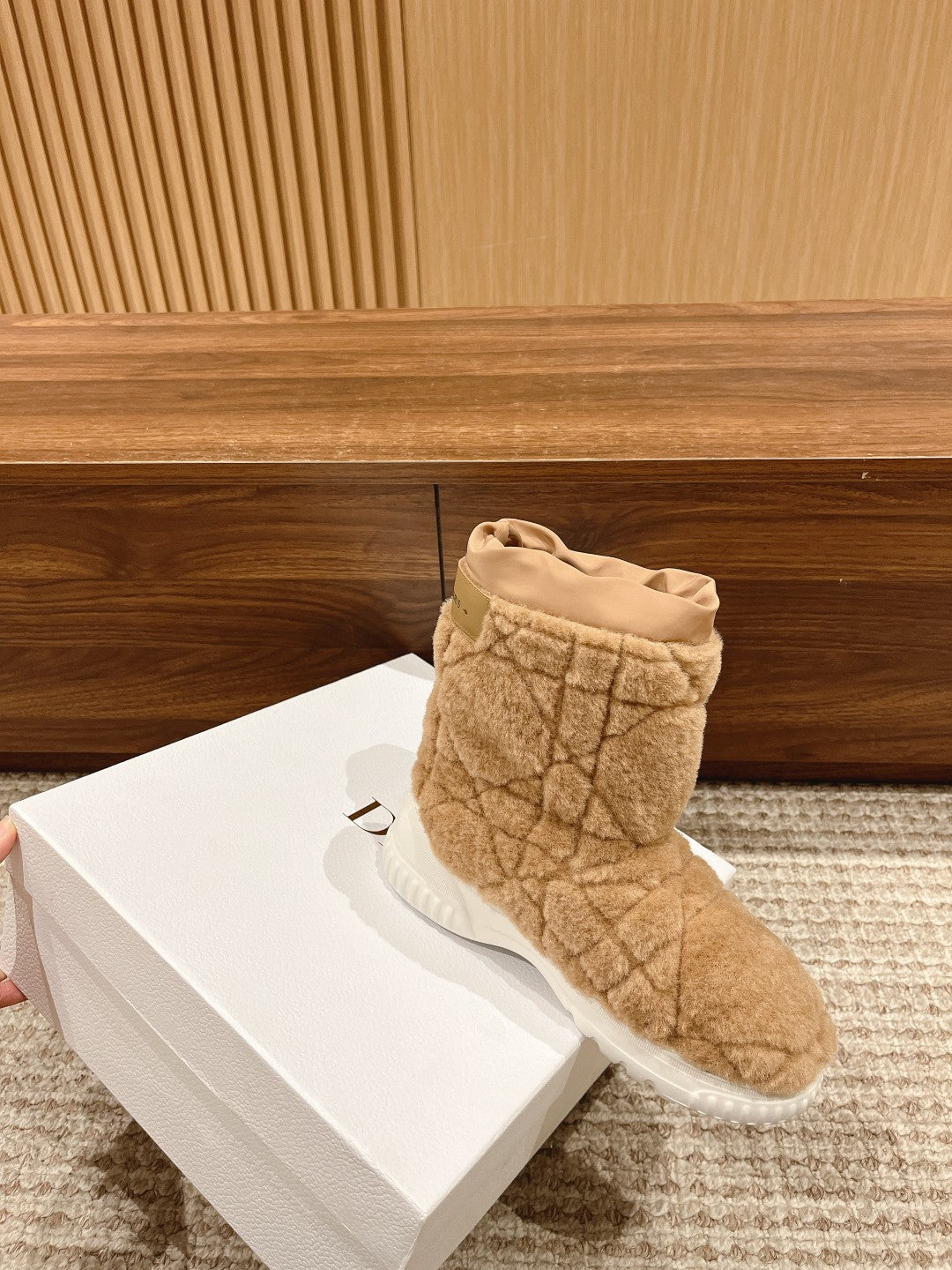 DIOR Ankle Boots Beige Fleece And Windbreaker Fabric