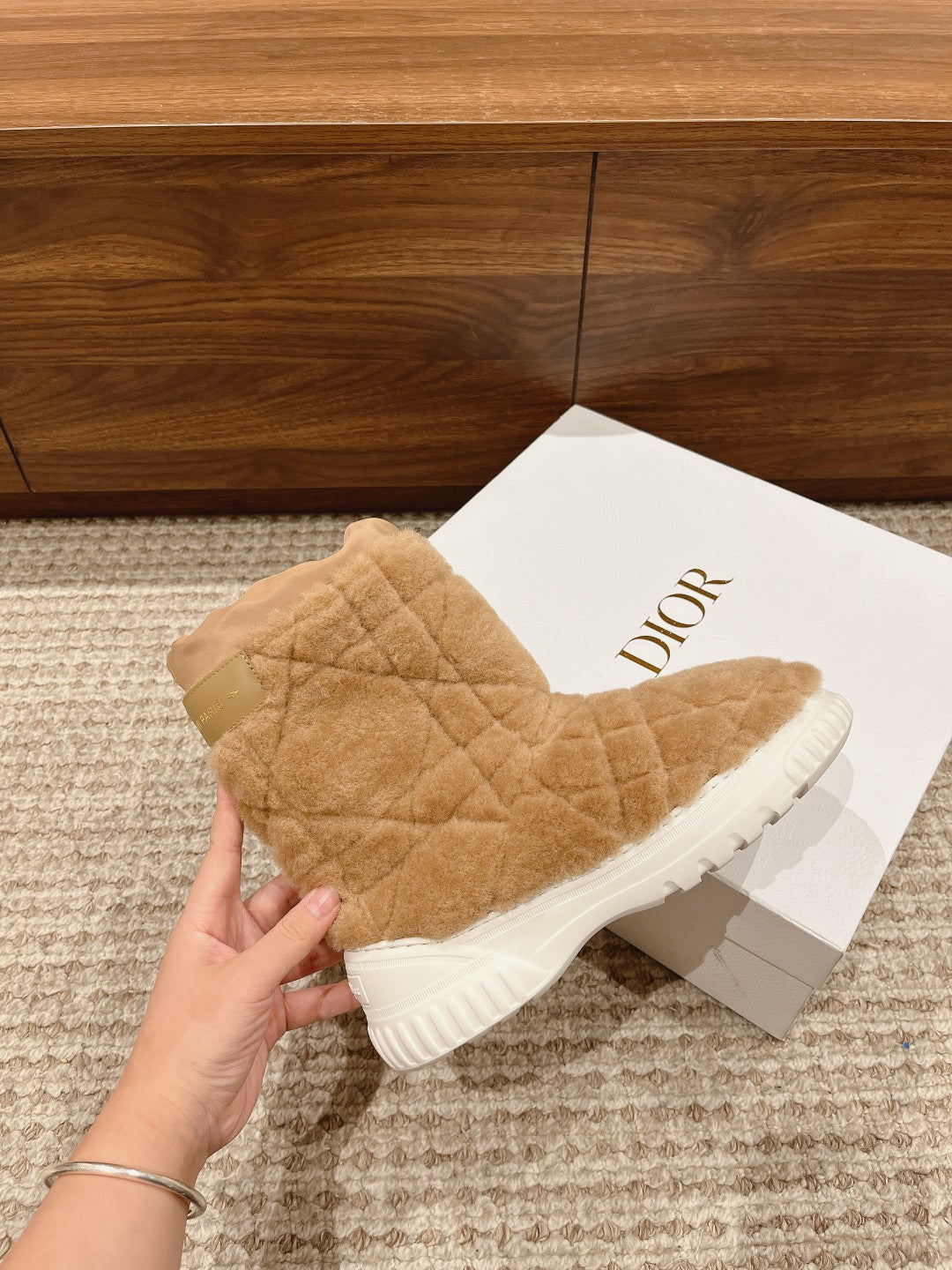 DIOR Ankle Boots Beige Fleece And Windbreaker Fabric