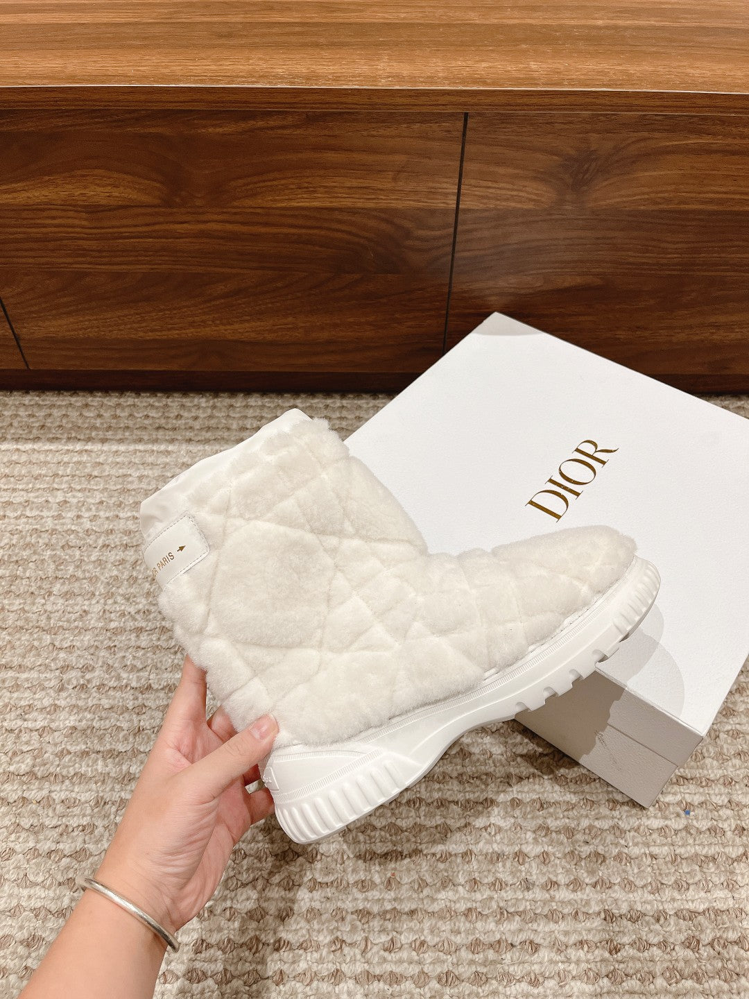 DIOR Ankle Boots White Fleece And Windbreaker Fabric