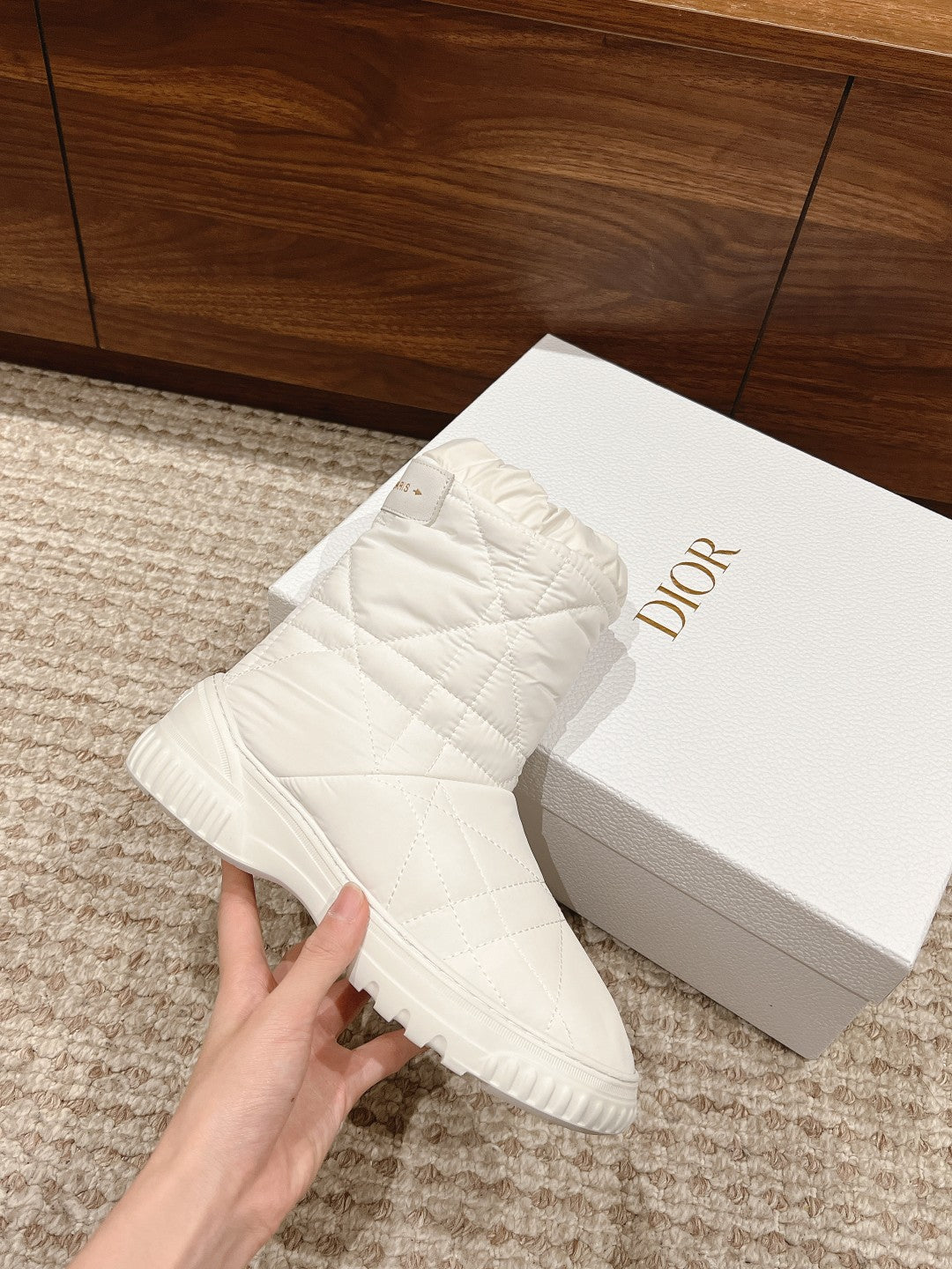 DIOR Ankle Boots White Quilted Windbreaker Fabric And Fleece