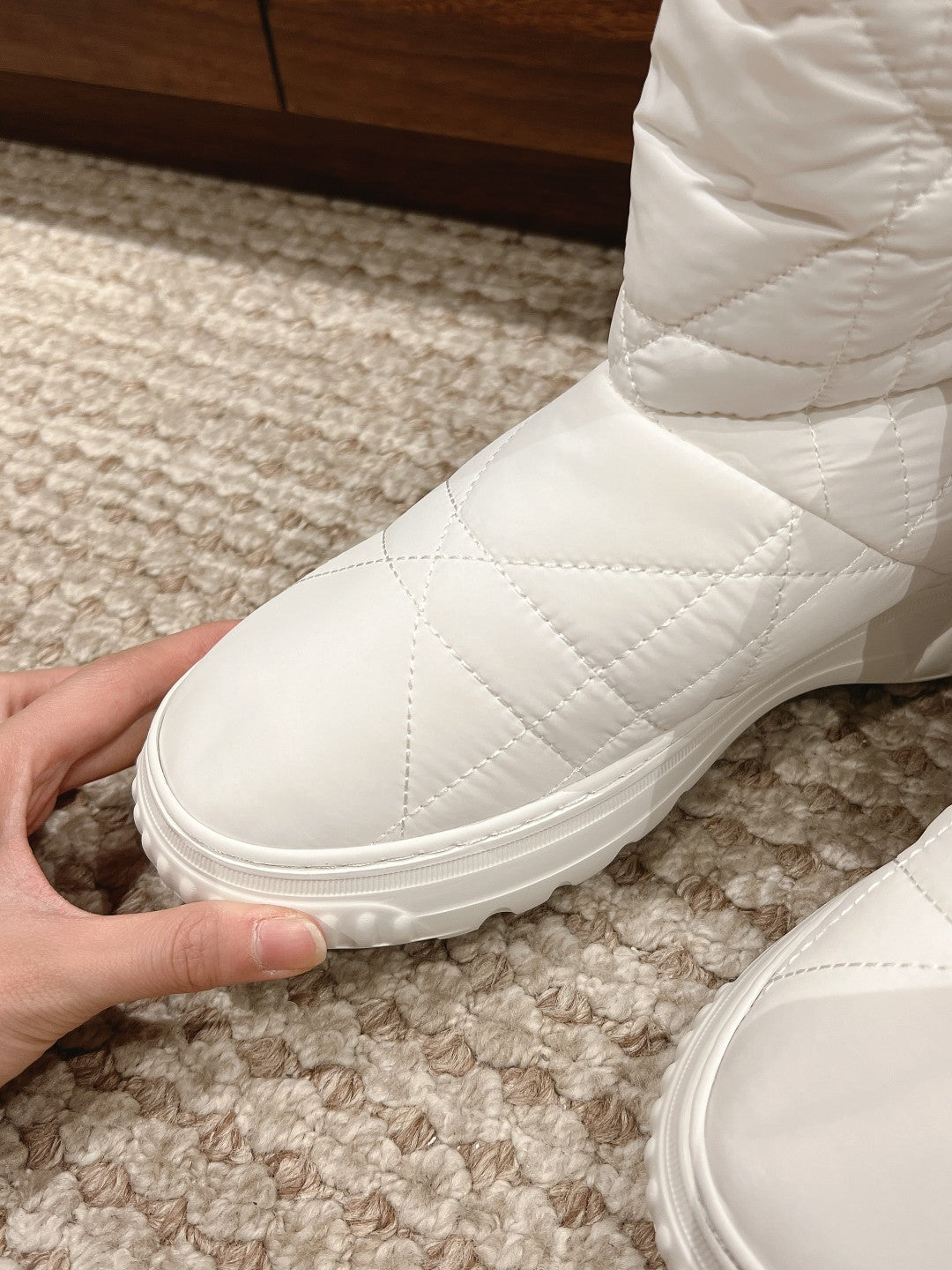 DIOR Ankle Boots White Quilted Windbreaker Fabric And Fleece