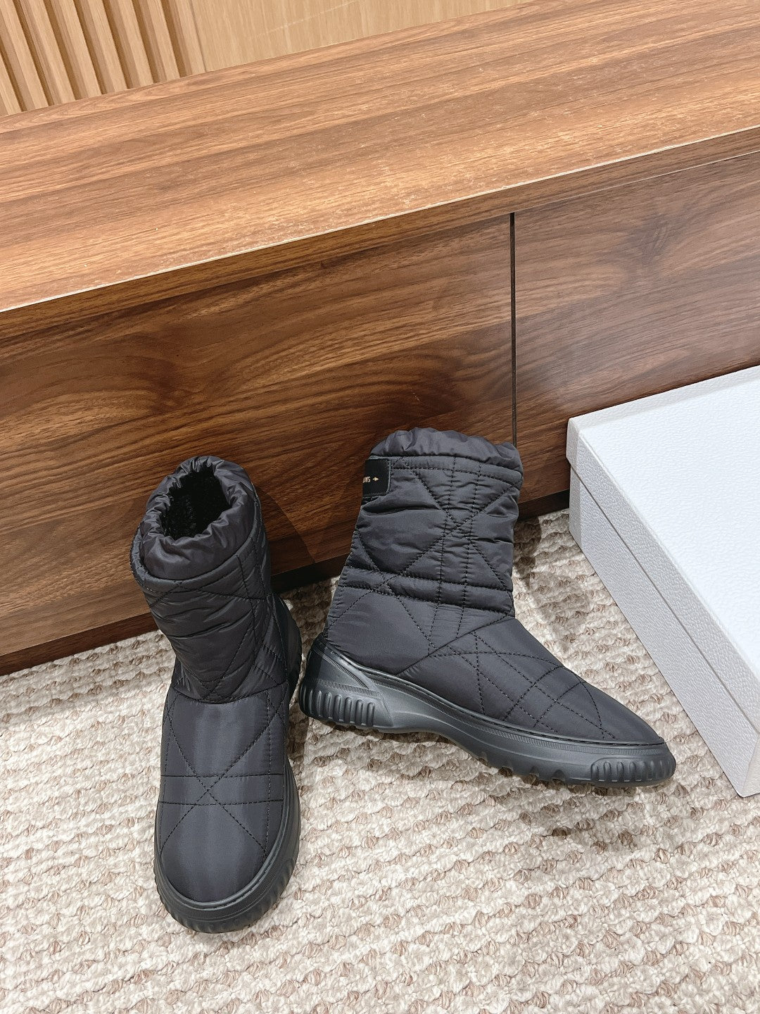 DIOR Ankle Boots Black Quilted Windbreaker Fabric And Fleece