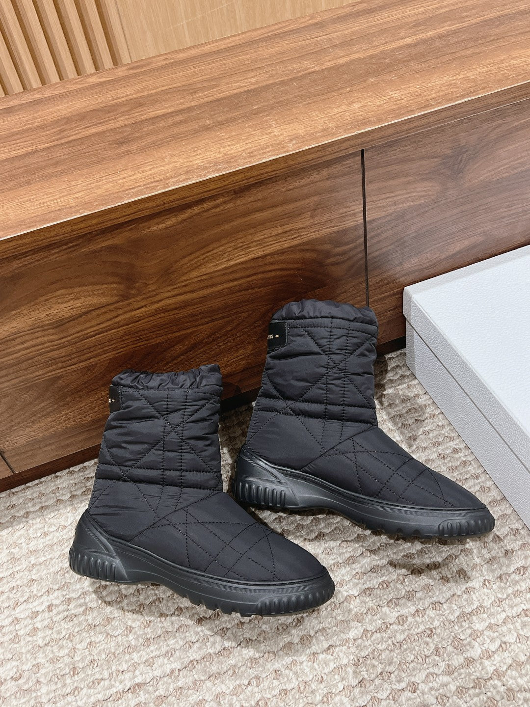 DIOR Ankle Boots Black Quilted Windbreaker Fabric And Fleece