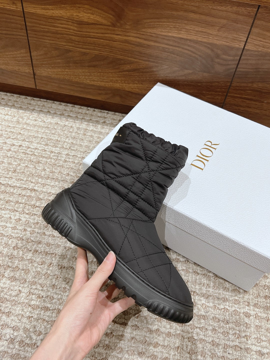 DIOR Ankle Boots Black Quilted Windbreaker Fabric And Fleece
