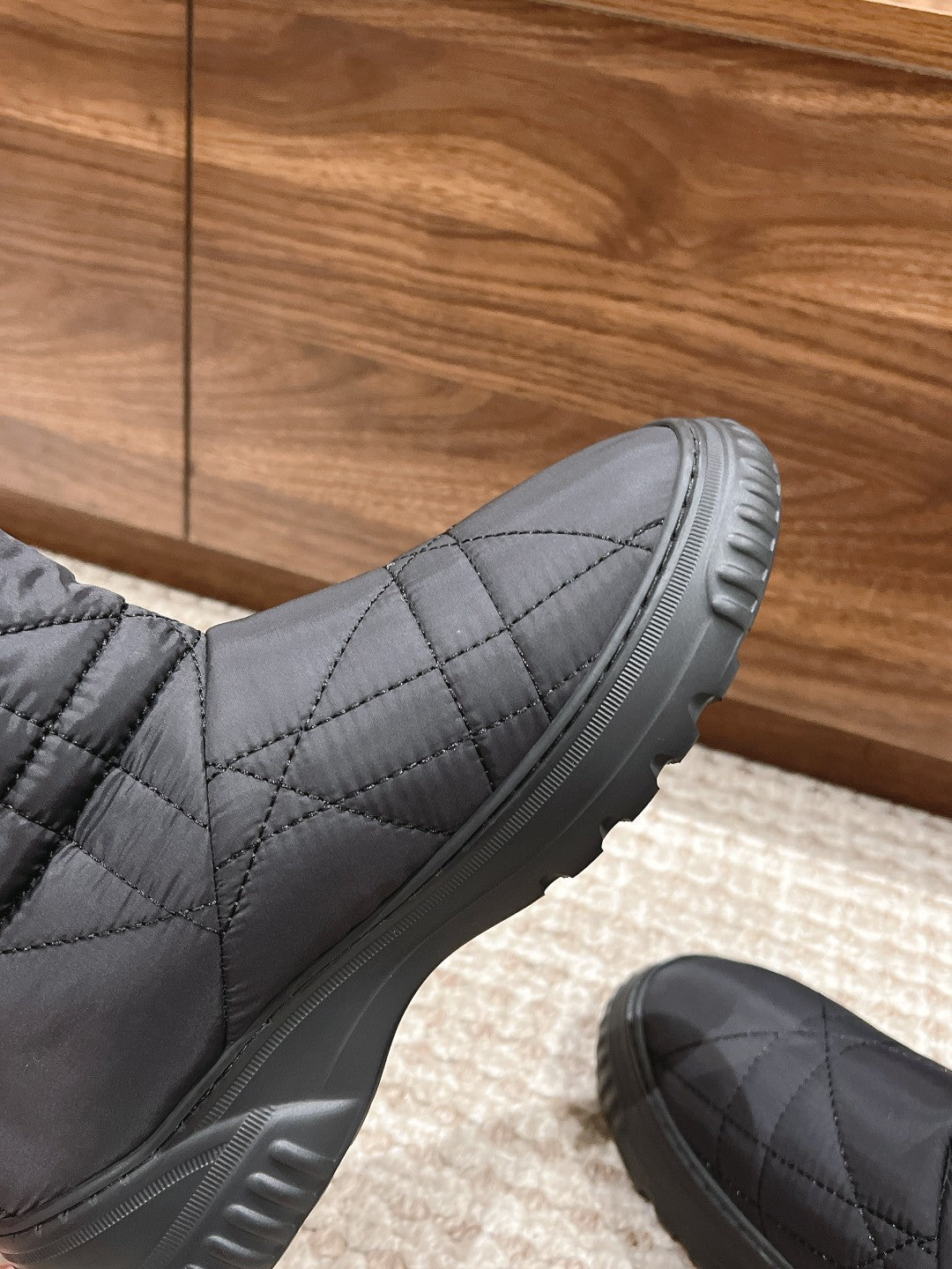 DIOR Ankle Boots Black Quilted Windbreaker Fabric And Fleece