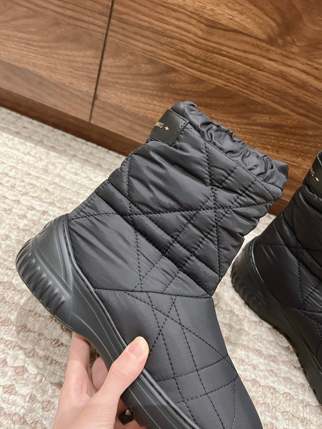DIOR Ankle Boots Black Quilted Windbreaker Fabric And Fleece