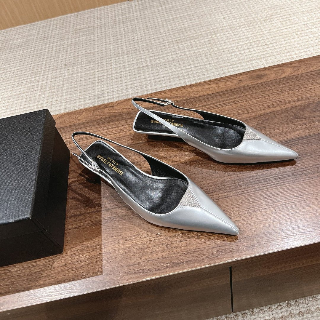 Saint Laurent SL CHERISH CRYSTAL SLINGBACK SILVER CALFSKIN