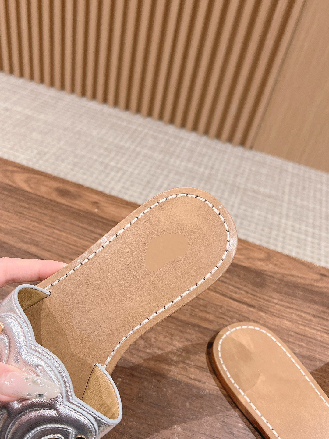 Celine mule triomphe silver brown metalic calfskin