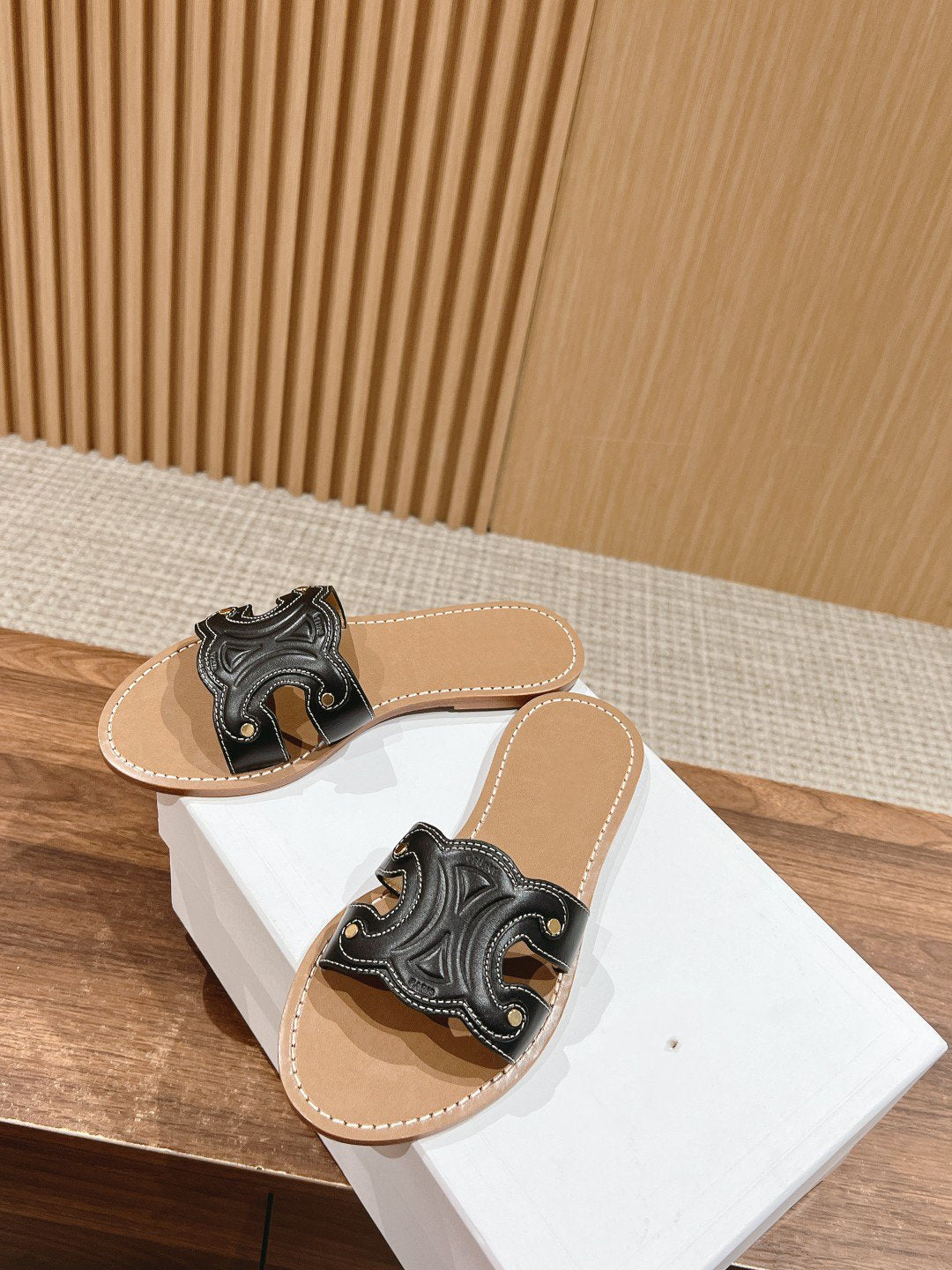 Celine mule triomphe black brown calfskin