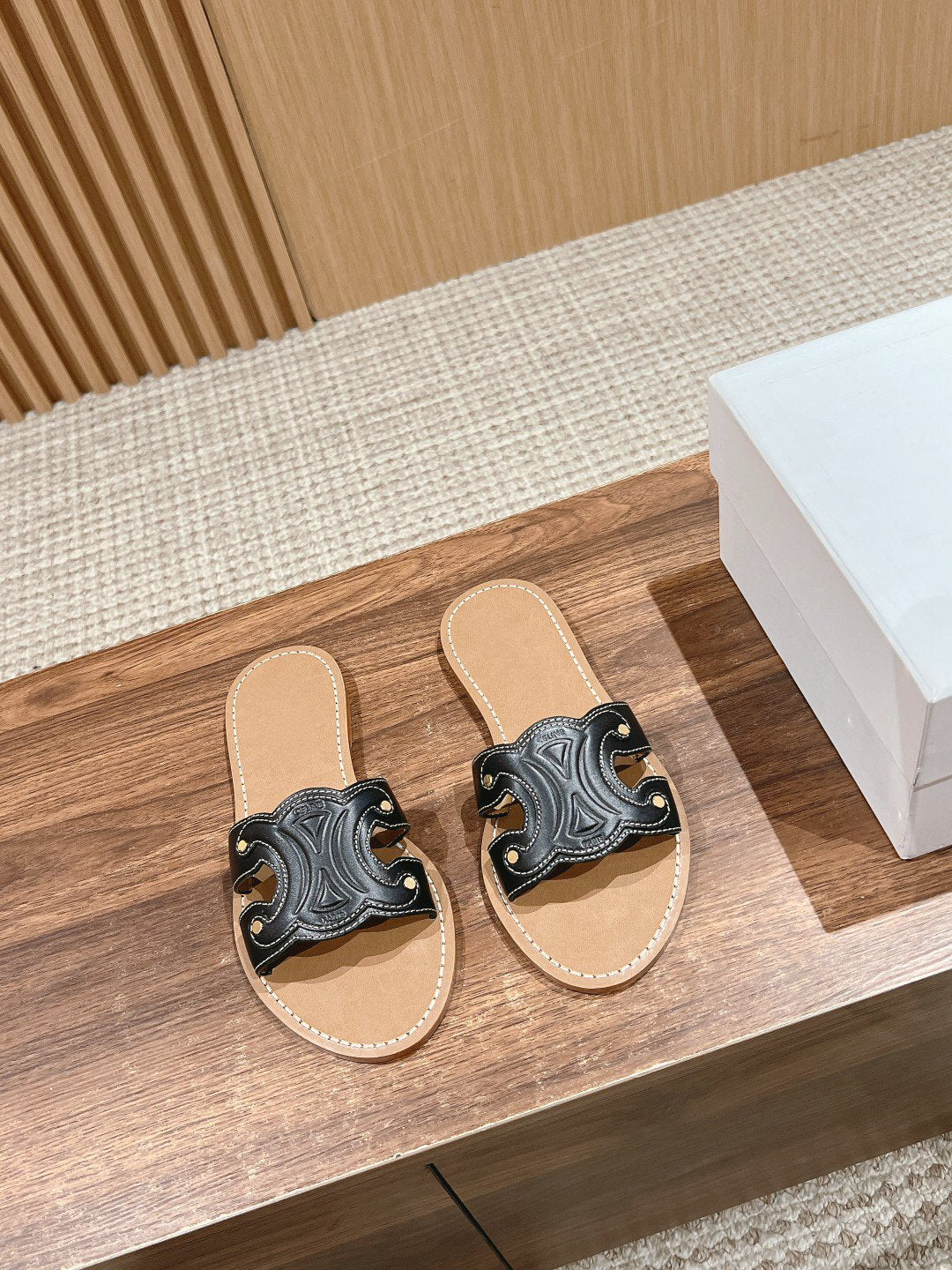 Celine mule triomphe black brown calfskin