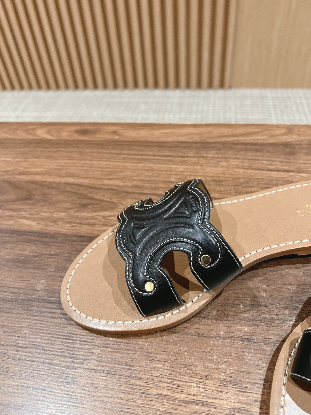 Celine mule triomphe black brown calfskin