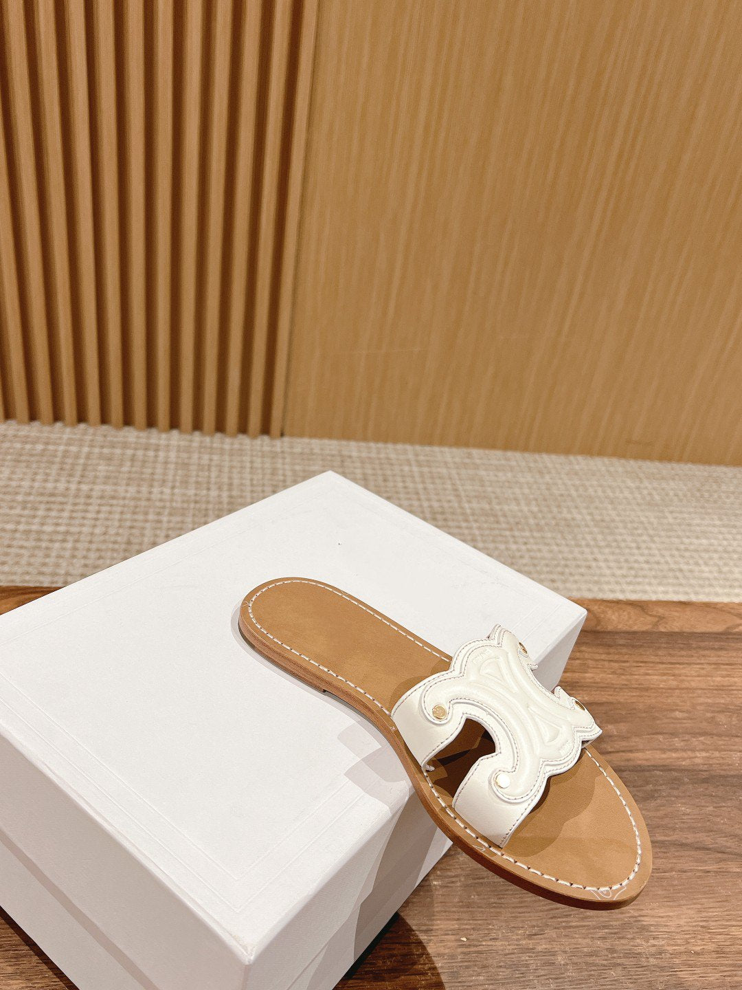 Celine mule triomphe white brown calfskin