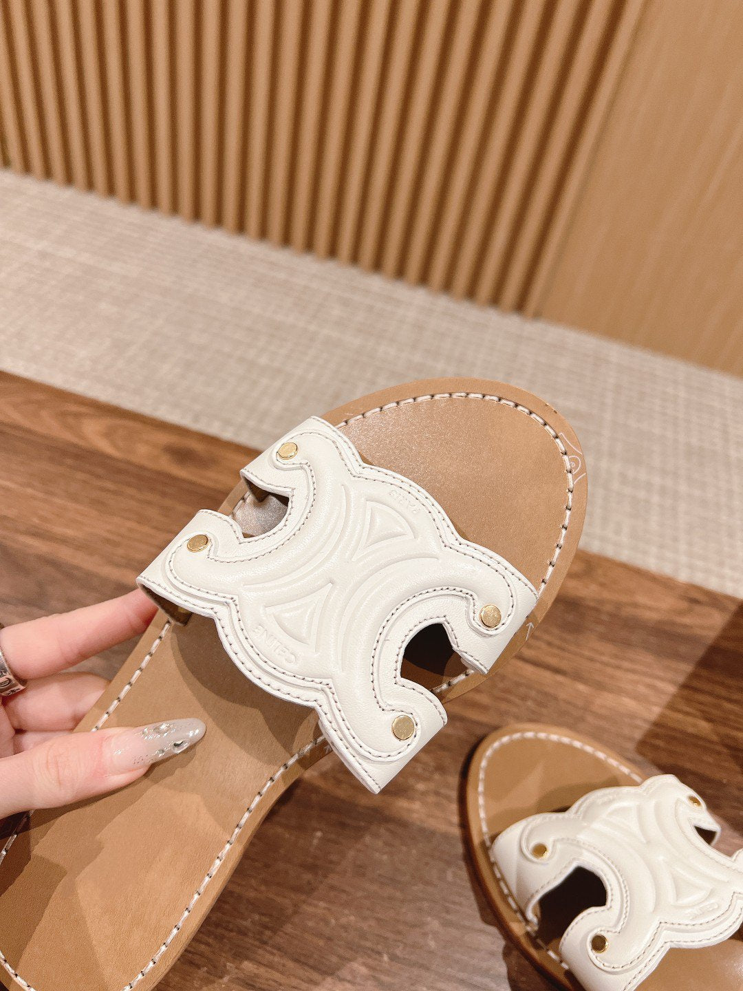 Celine mule triomphe white brown calfskin