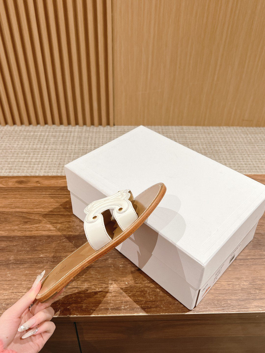 Celine mule triomphe white brown calfskin