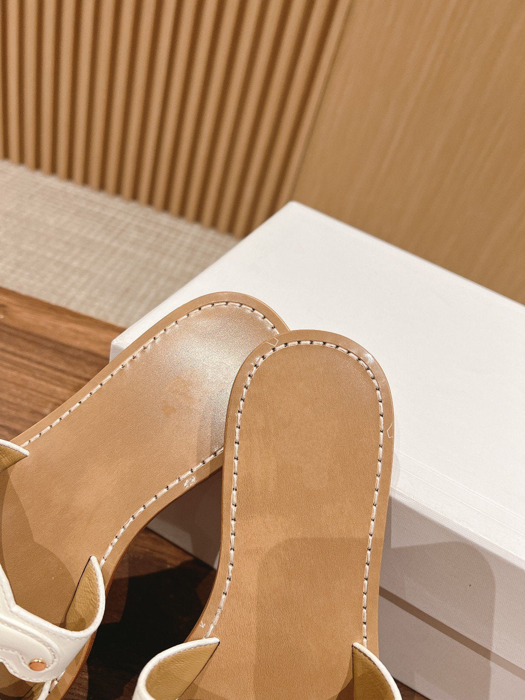 Celine mule triomphe white brown calfskin