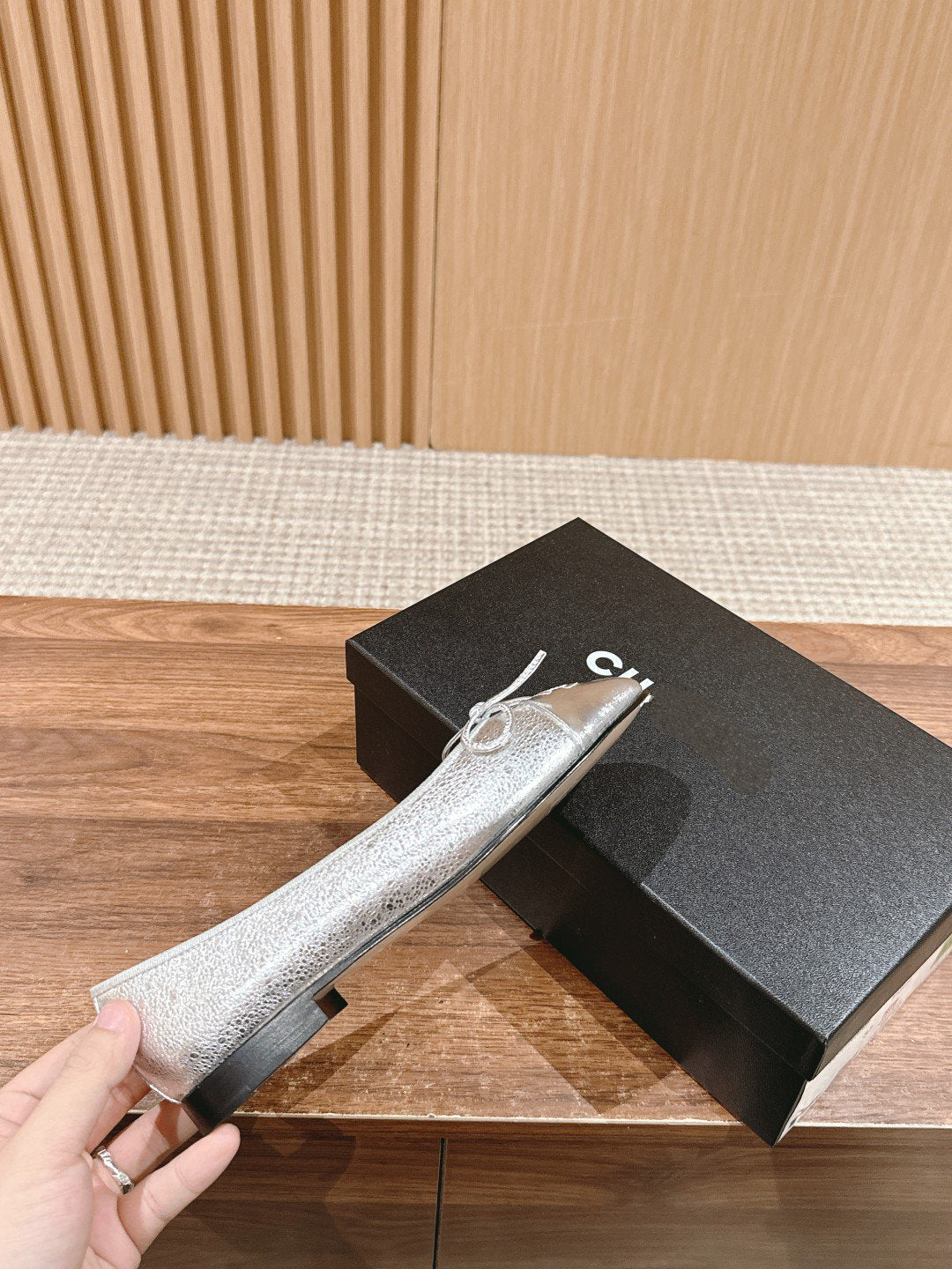 CHANEL ballet flat silver metalic calfskin