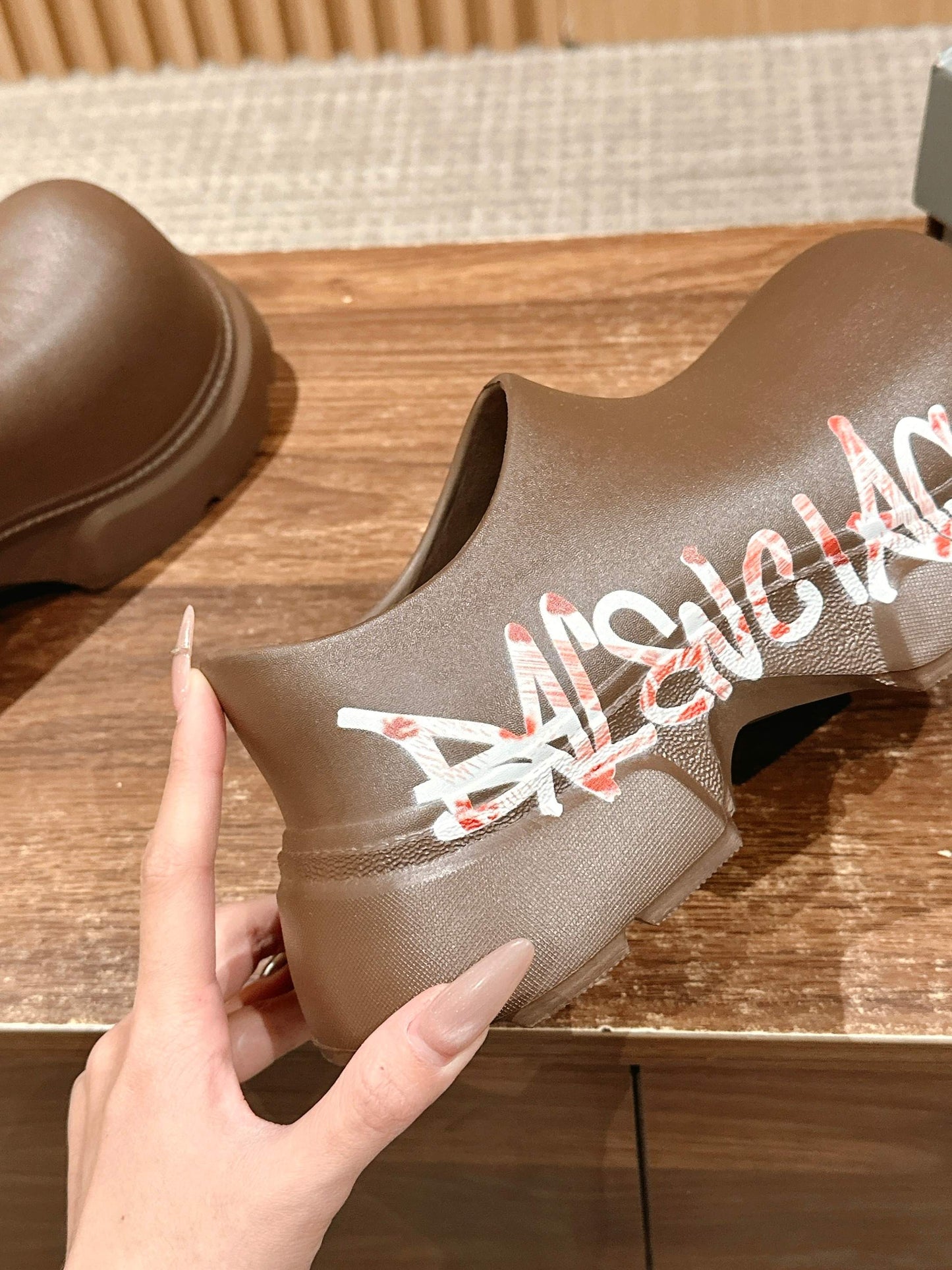 Balanciaga GRAFFITI THICK-SOLED CHEF SHOES IN BROWN RUBBER