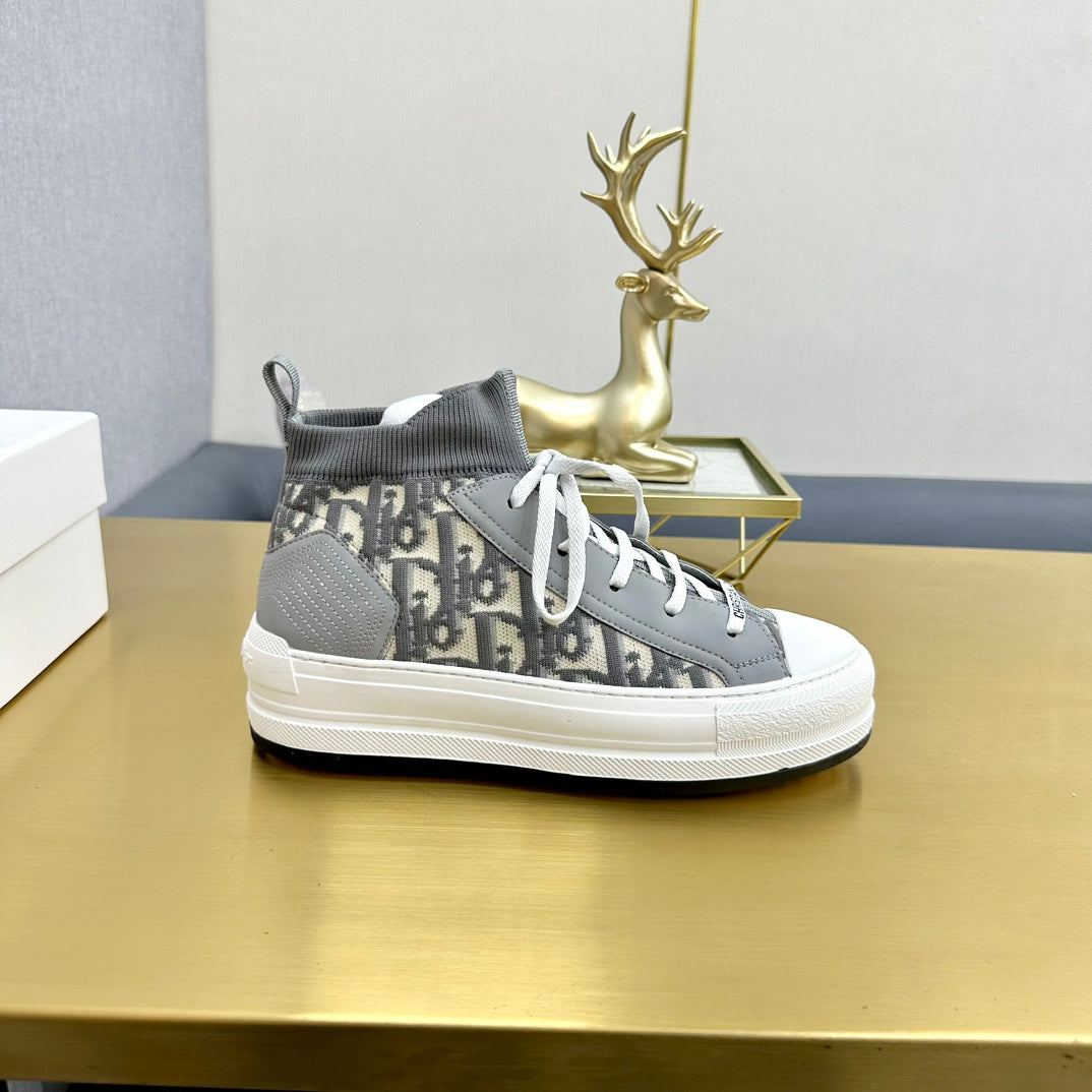 DIOR Walk'n' DIOR Sneaker In Grey Mix Beige Monogram Wool And Cowhide 111929